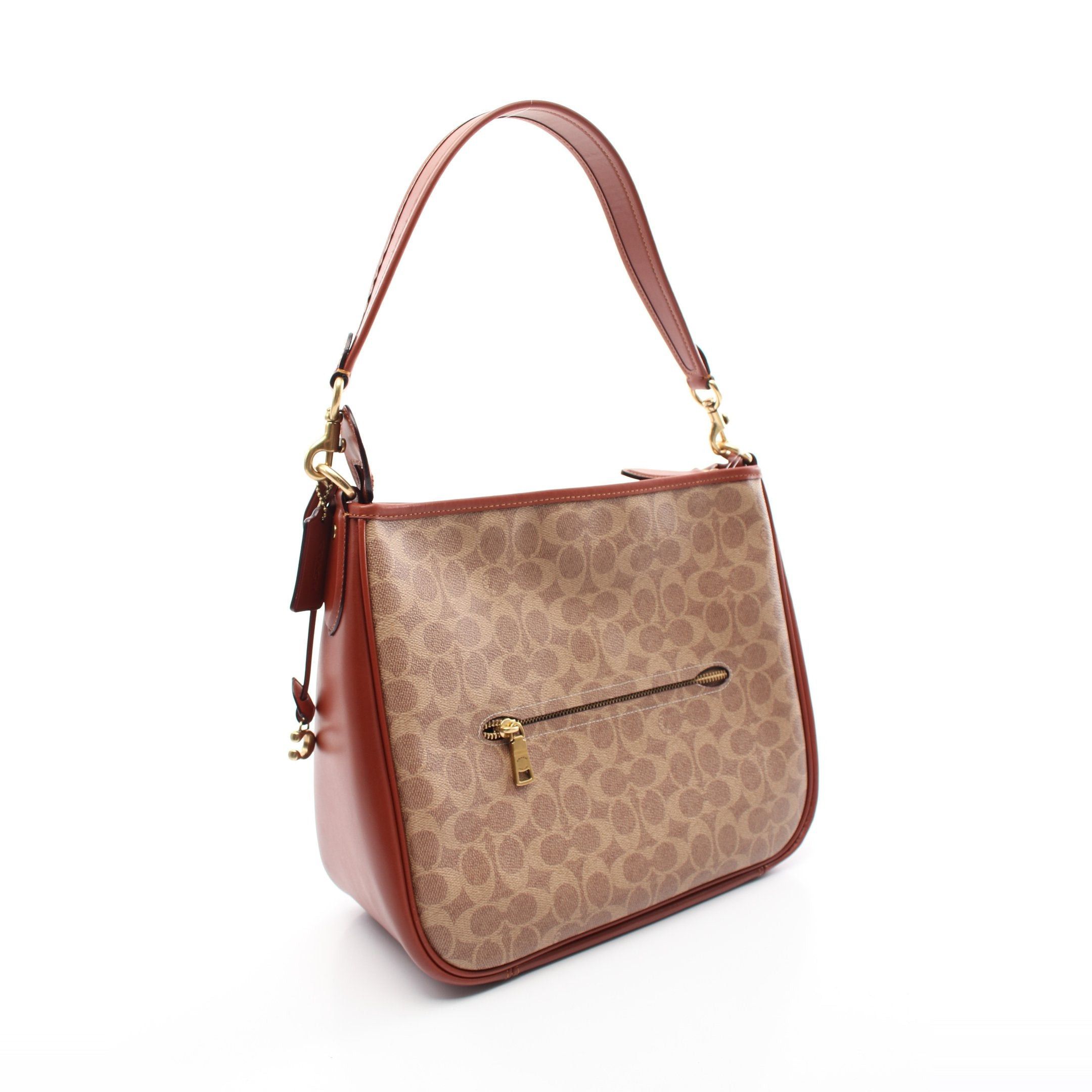 Coach Coach Carry Signature Canvas Shoulder Bag Leather Beige Red