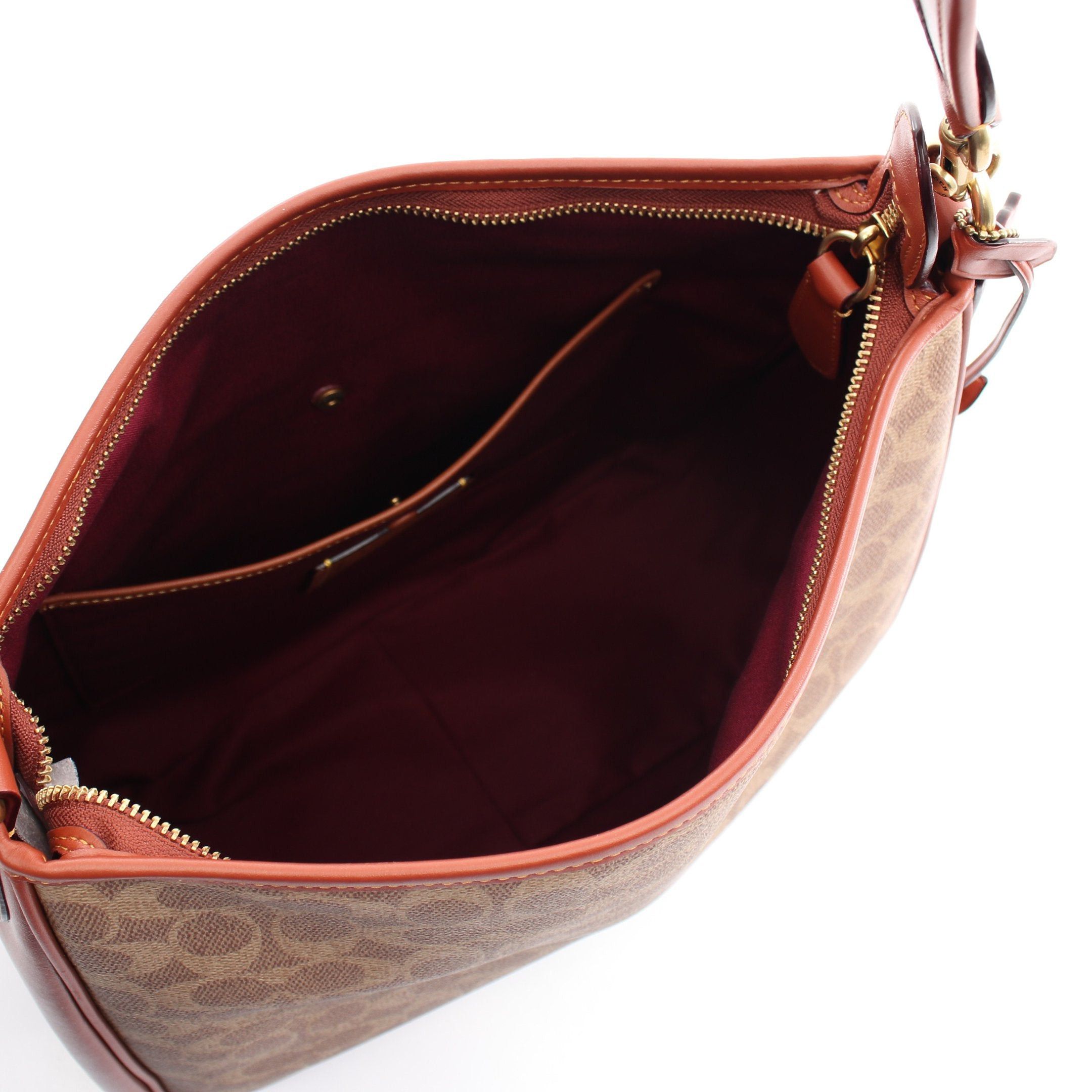 Coach Coach Carry Signature Canvas Shoulder Bag Leather Beige Red Brown Size ONE SIZE - 3 Thumbnail