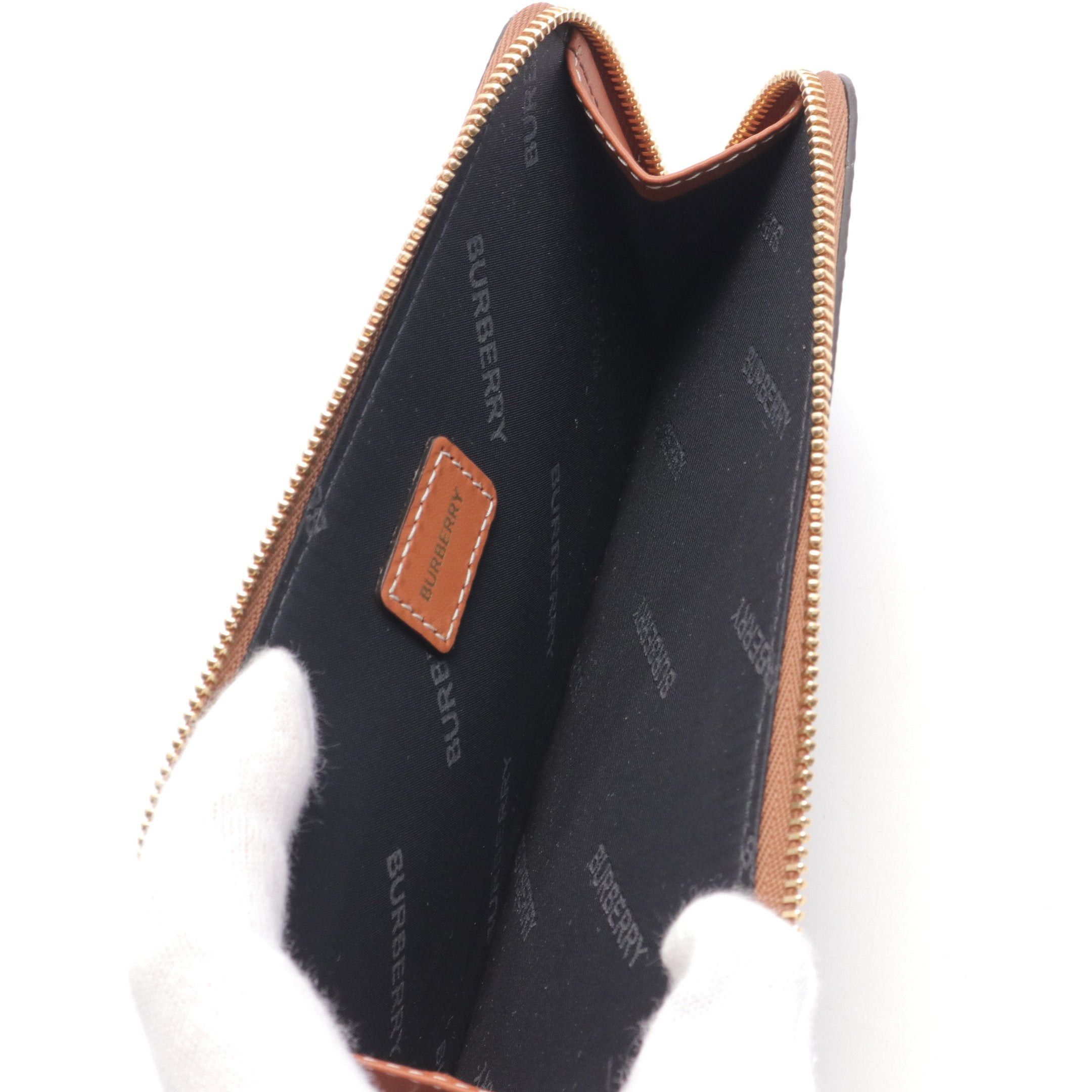 Burberry Burberry Large Check Card Case Leather Light Brown Multicolor Size ONE SIZE - 3 Thumbnail