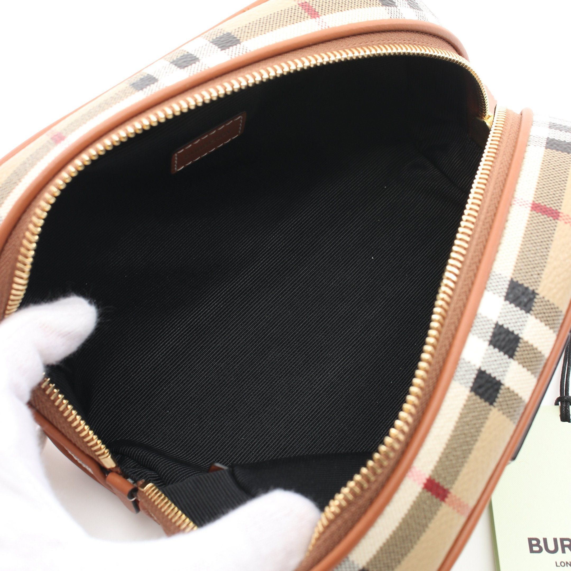 Burberry Burberry Check Travel Pouch Leather Beige Multicolor Size ONE SIZE - 3 Thumbnail