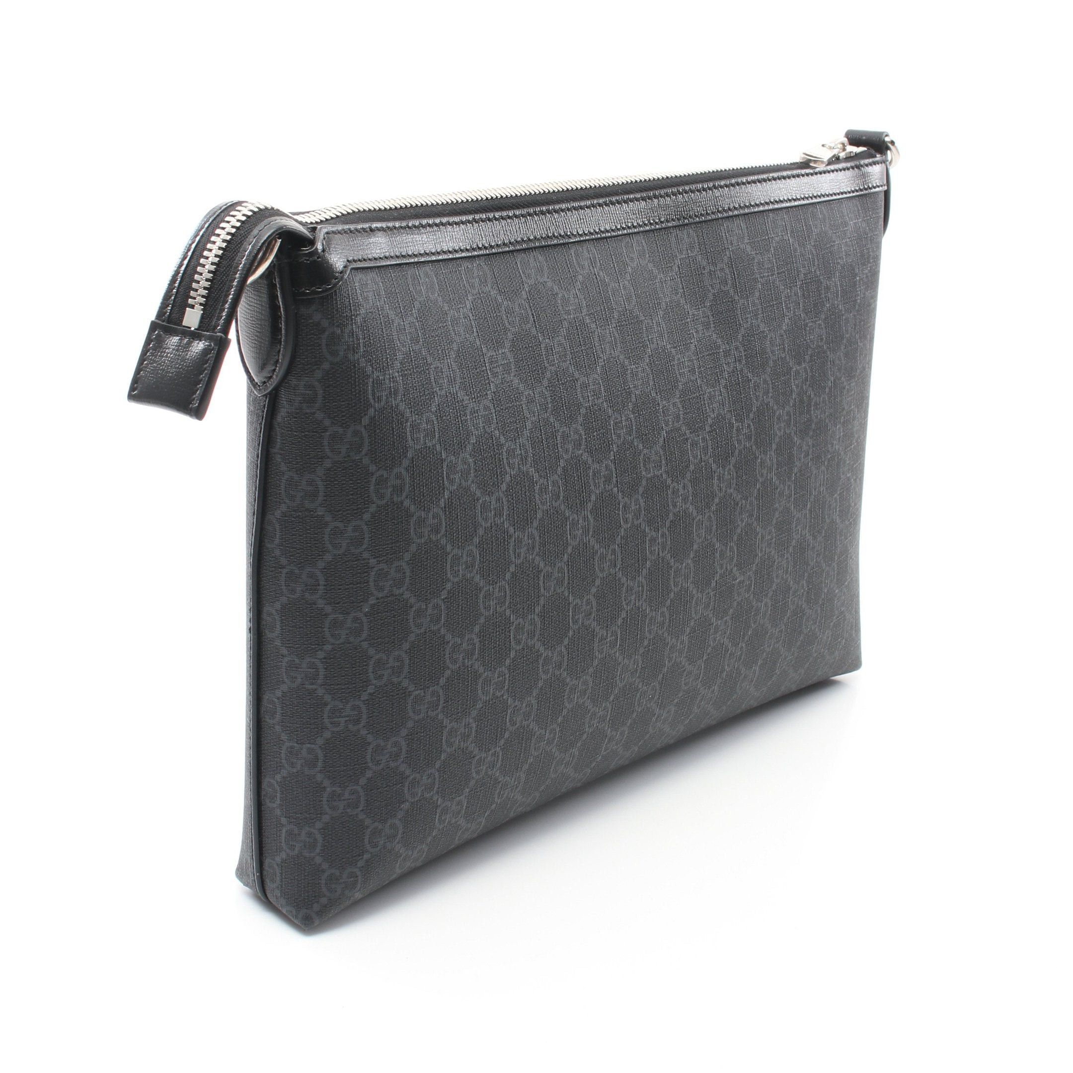 Gucci Gucci Interlocking G Gg Supreme Clutch Bag Shoulder Leather Black Dark Gray Size ONE SIZE - 5 Thumbnail