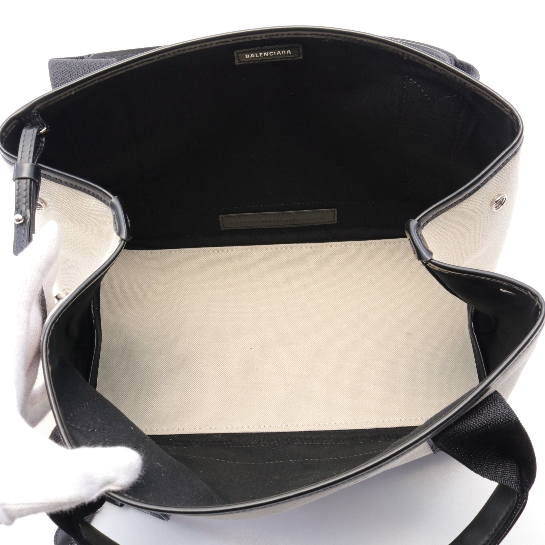 Balenciaga Balenciaga Navy Cabas S Hippopotamus Handbag Tote Bag Canvas Leather Off White Black Size ONE SIZE - 3 Thumbnail