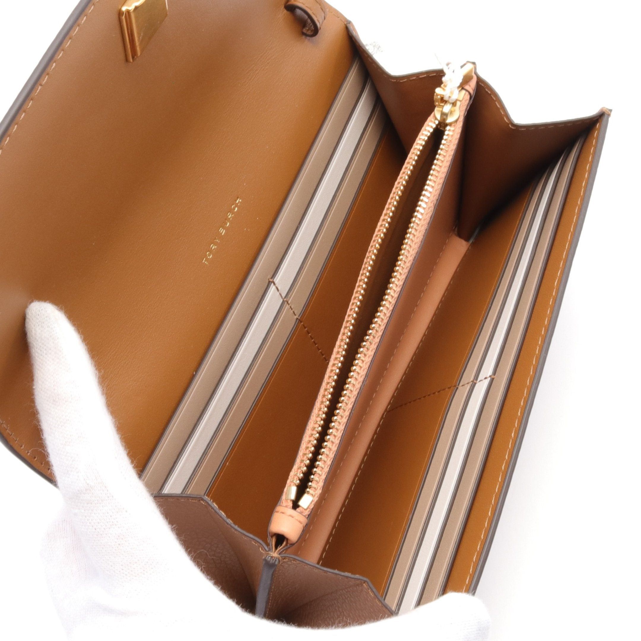 Tory Burch Tory Burch Robinson Chain Wallet Leather Brown Size ONE SIZE - 3 Thumbnail