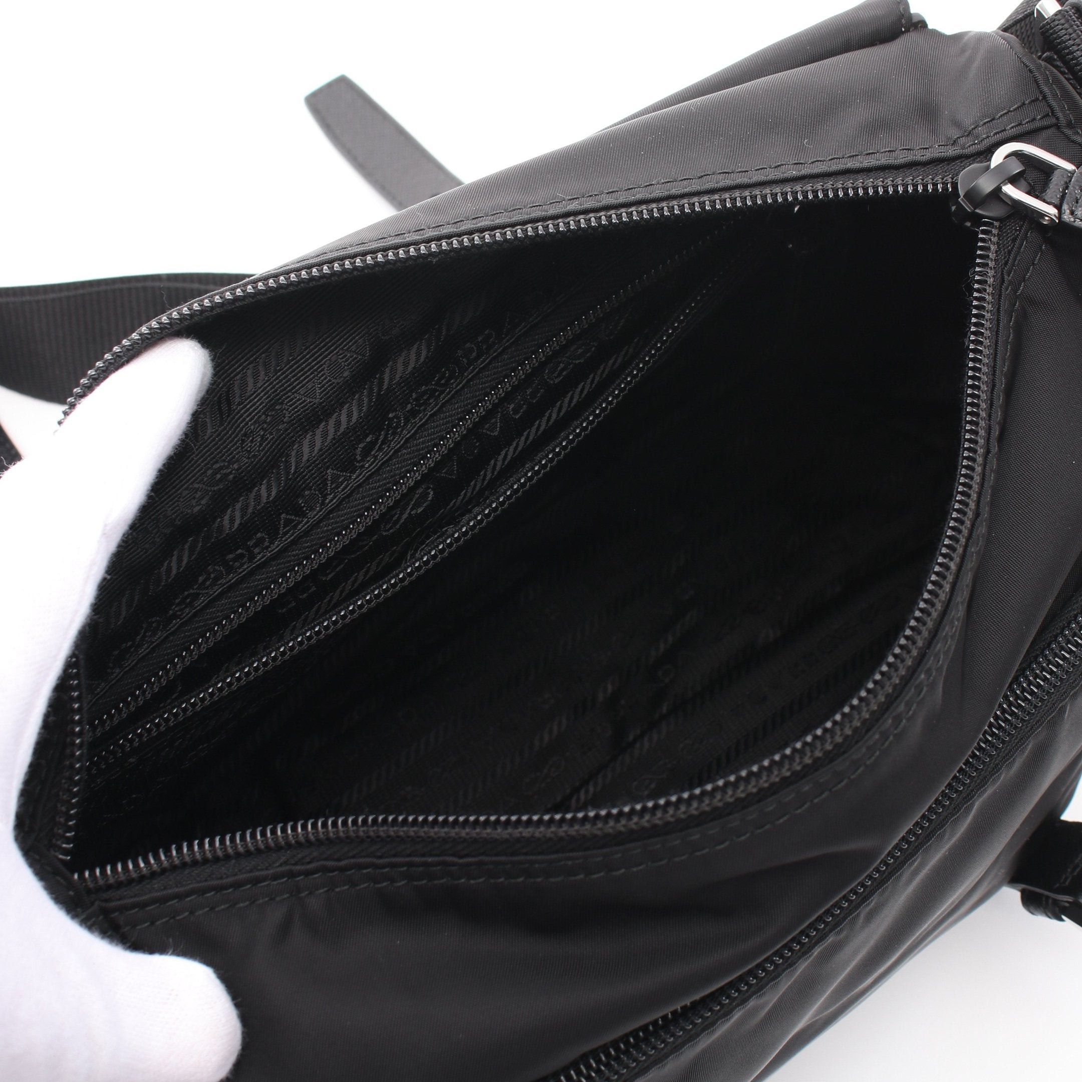 Prada Prada Vela Shoulder Bag Nylon Saffiano Leather Black Size ONE SIZE - 3 Thumbnail