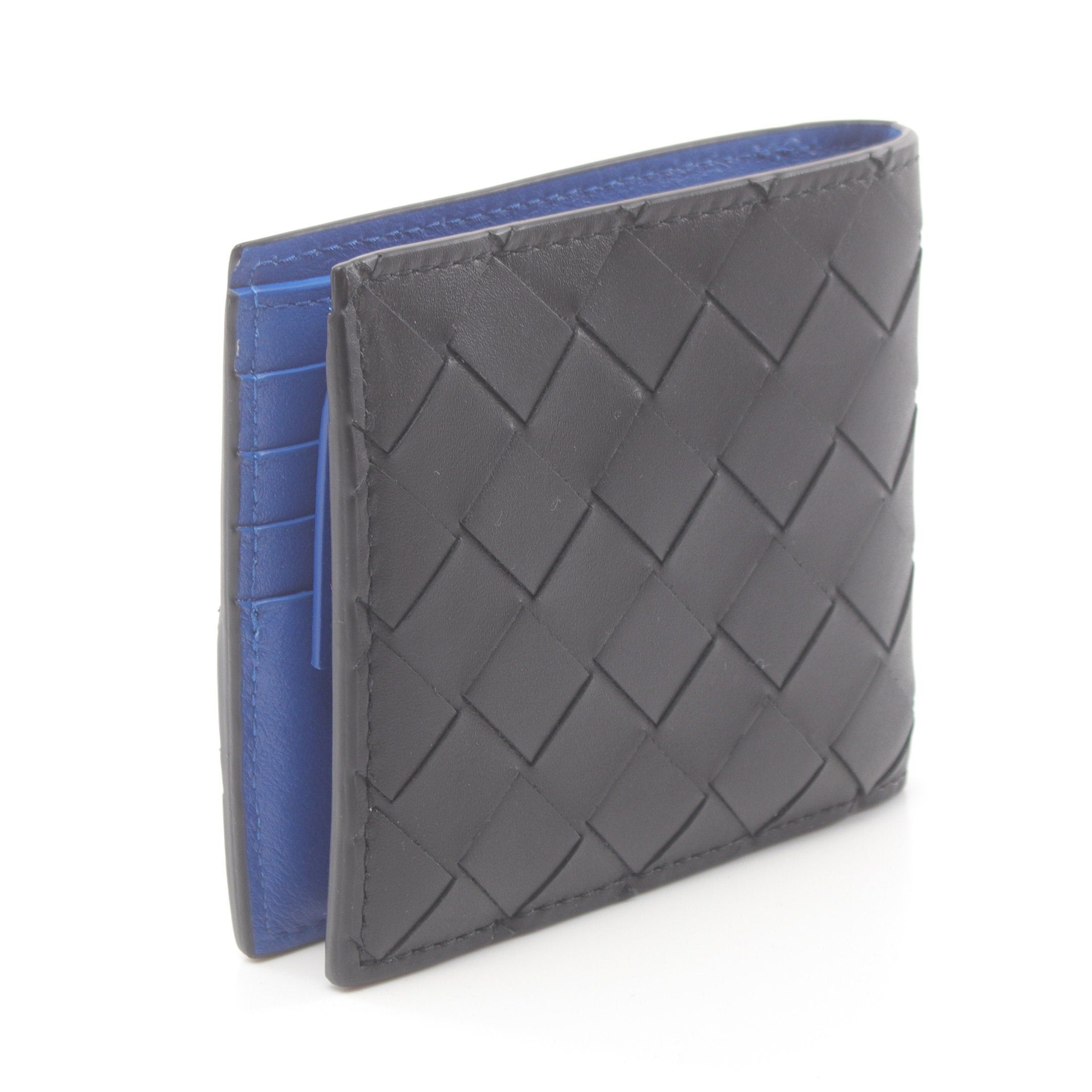 Bottega Veneta Bottega Veneta Intrecciato Bi-Fold Wallet Leather Black Blue Size ONE SIZE - 2 Thumbnail