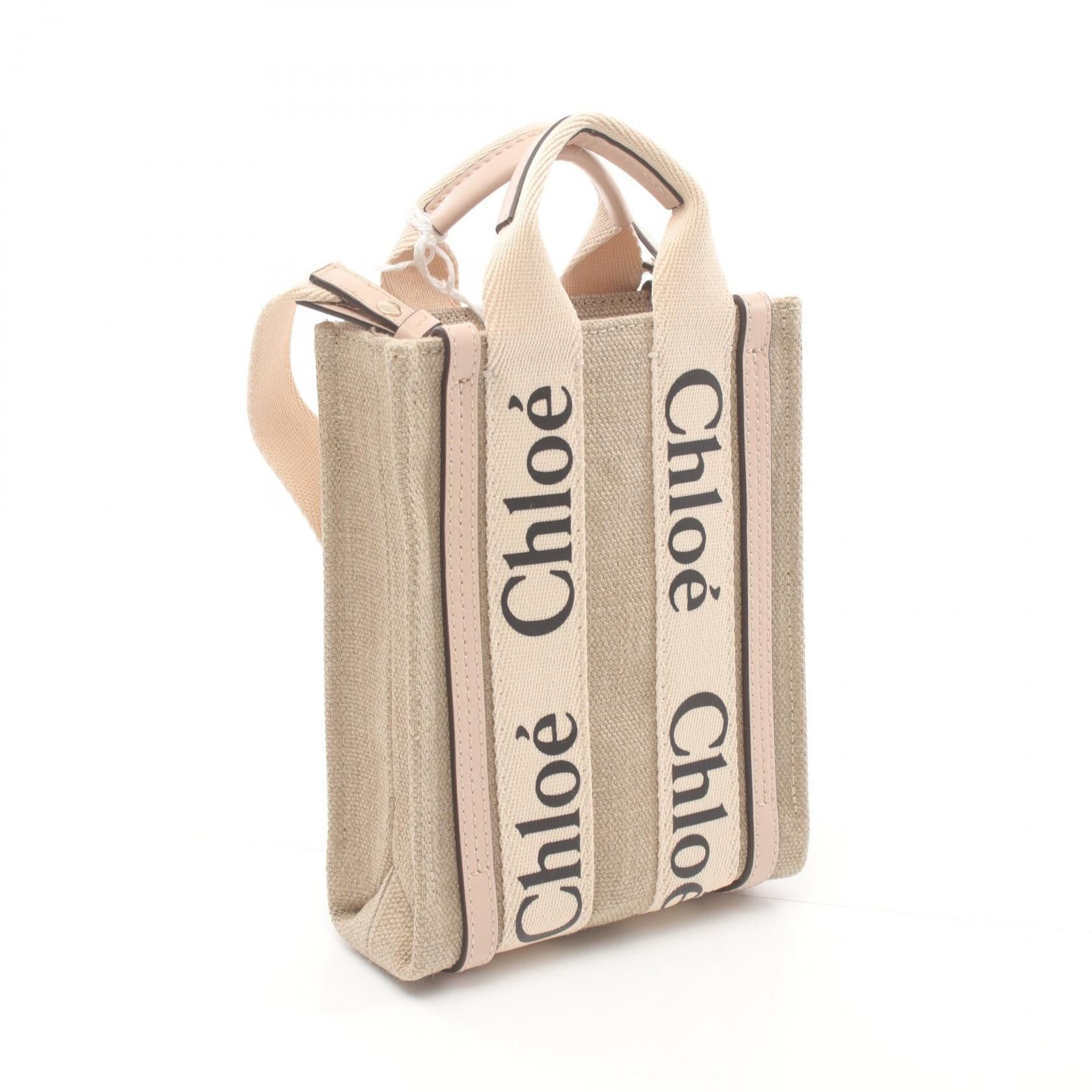 Chloe Chloe Woody North South Mini Tote Bag Handbag Canvas Leather Beige Pink Size ONE SIZE - 2 Thumbnail
