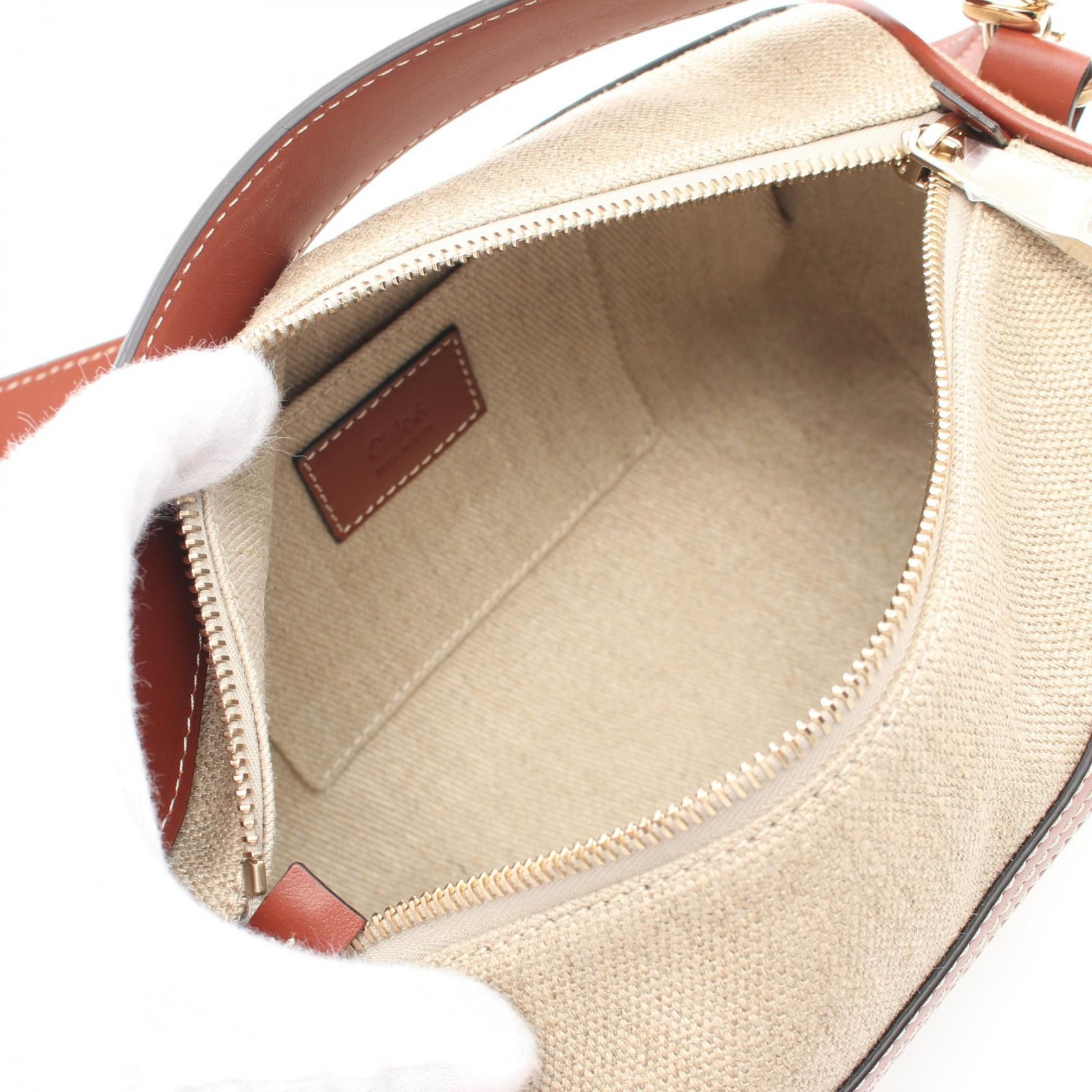 Chloe Chloe Woody Handbag Fabric Leather Beige Brown White Size ONE SIZE - 3 Thumbnail