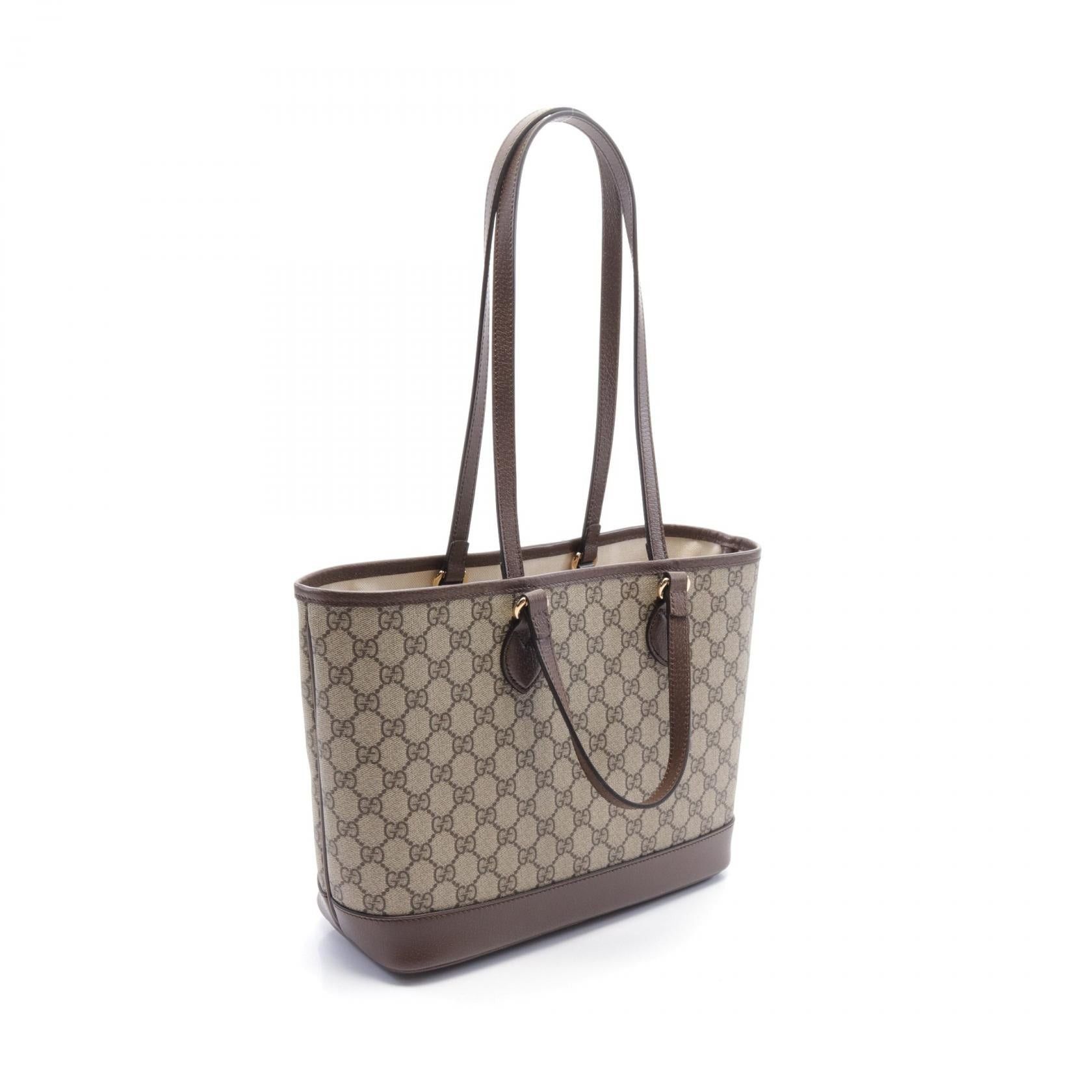 Gucci Ophidia Small Gg Supreme Handbag Tote Bag Coated Canvas Leather Beige Brown