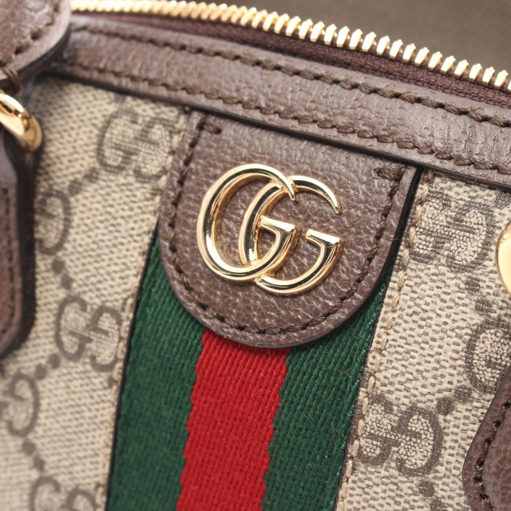 Gucci Gucci Ophidia Mini Top Handle Bag Sherry Line Handbag Coated Canvas Leather Beige Brown Size ONE SIZE - 5 Thumbnail
