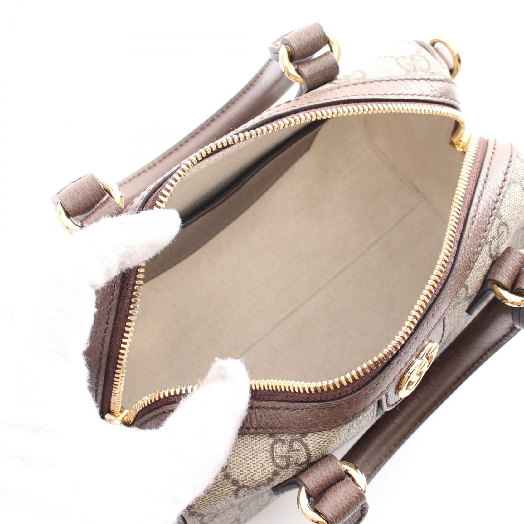 Gucci Gucci Ophidia Mini Top Handle Bag Sherry Line Handbag Coated Canvas Leather Beige Brown Size ONE SIZE - 3 Thumbnail
