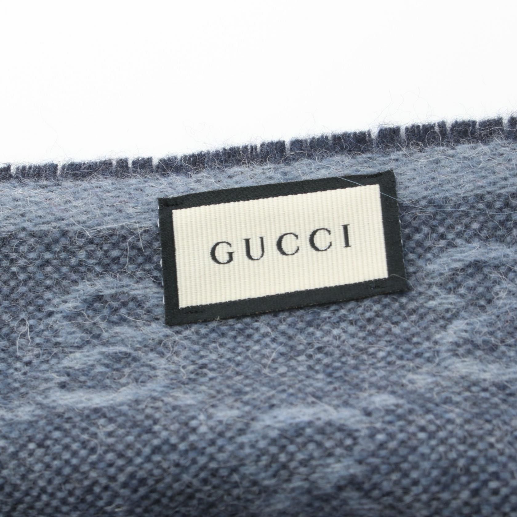Gucci Gucci Scarf Wool Blue Navy Red Size ONE SIZE - 2 Thumbnail