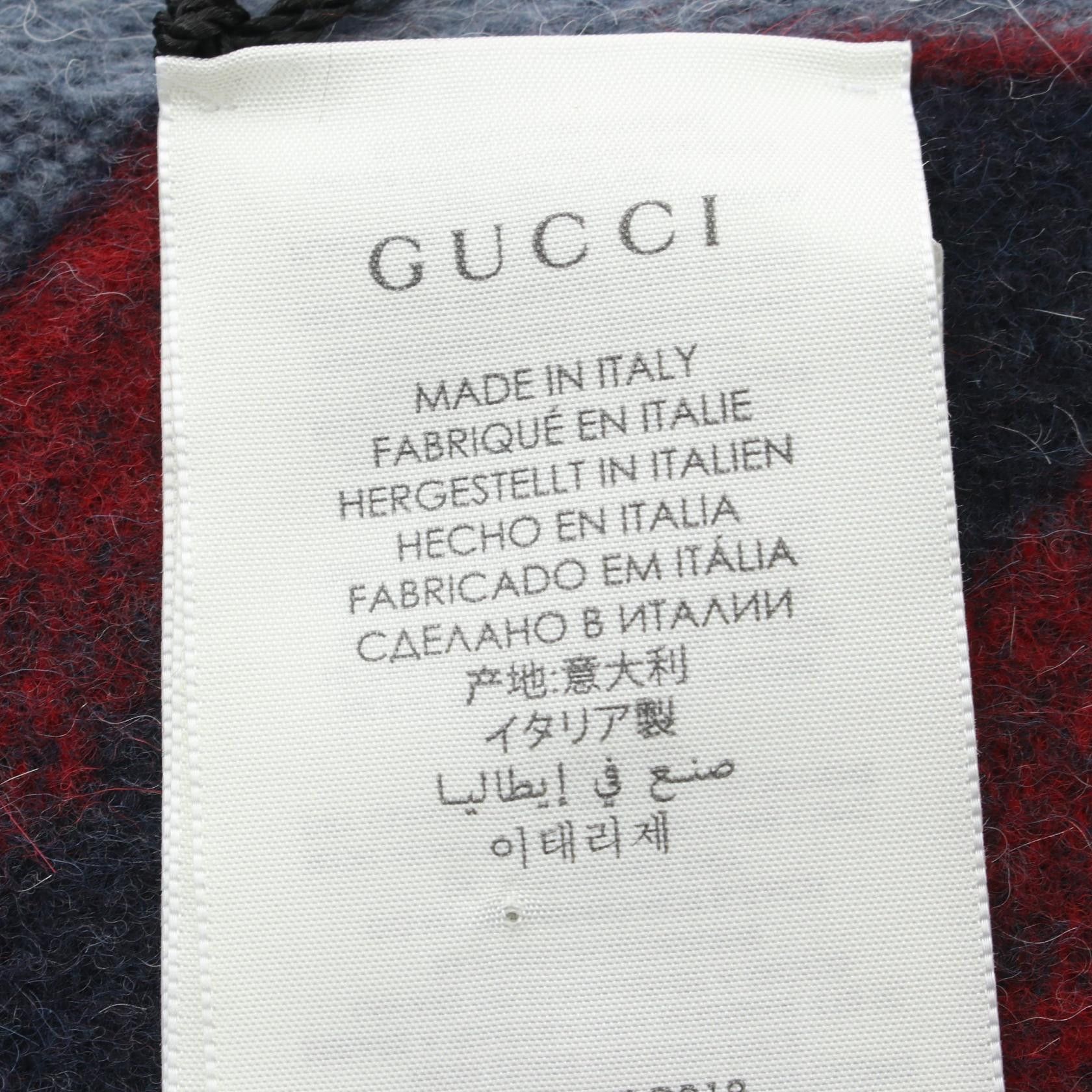 Gucci Gucci Scarf Wool Blue Navy Red Size ONE SIZE - 3 Thumbnail