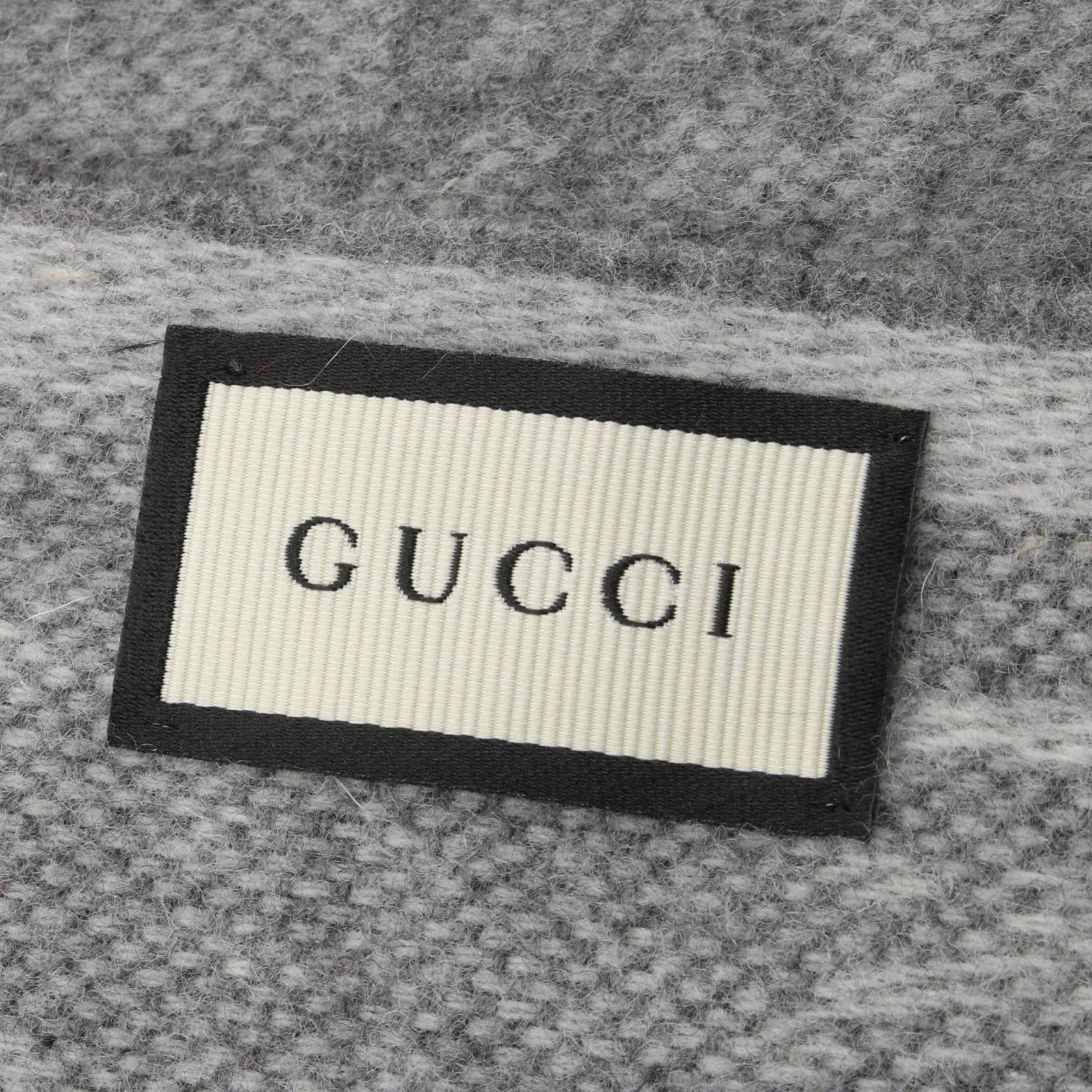Gucci Gucci Scarf Wool Gray Navy Red Size ONE SIZE - 2 Thumbnail