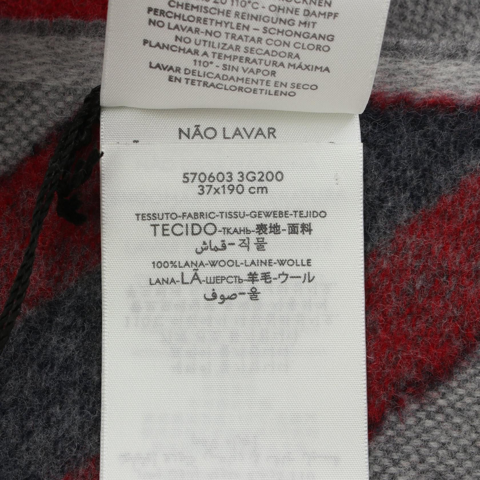 Gucci Gucci Scarf Wool Gray Navy Red Size ONE SIZE - 4 Thumbnail
