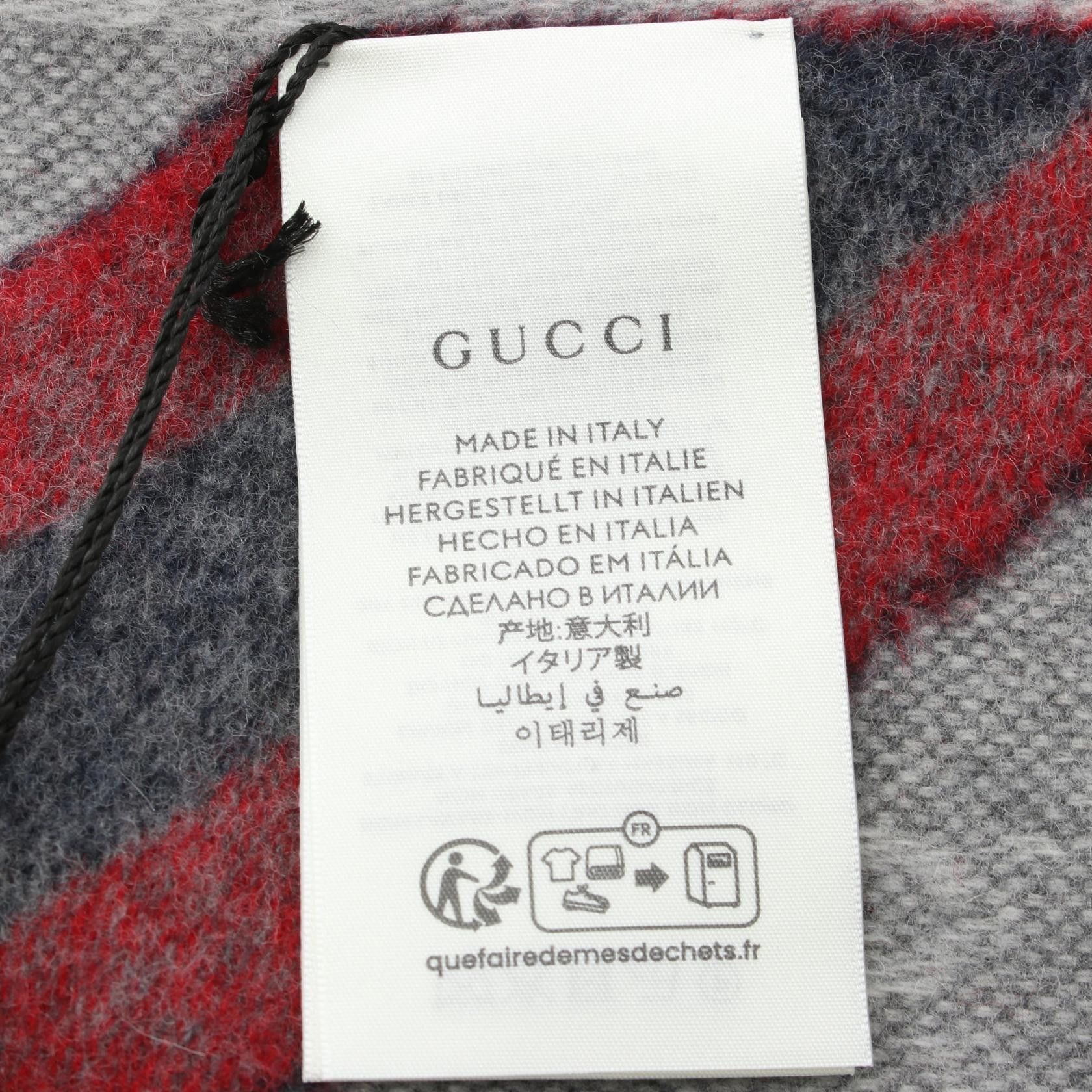 Gucci Gucci Scarf Wool Gray Navy Red Size ONE SIZE - 3 Thumbnail