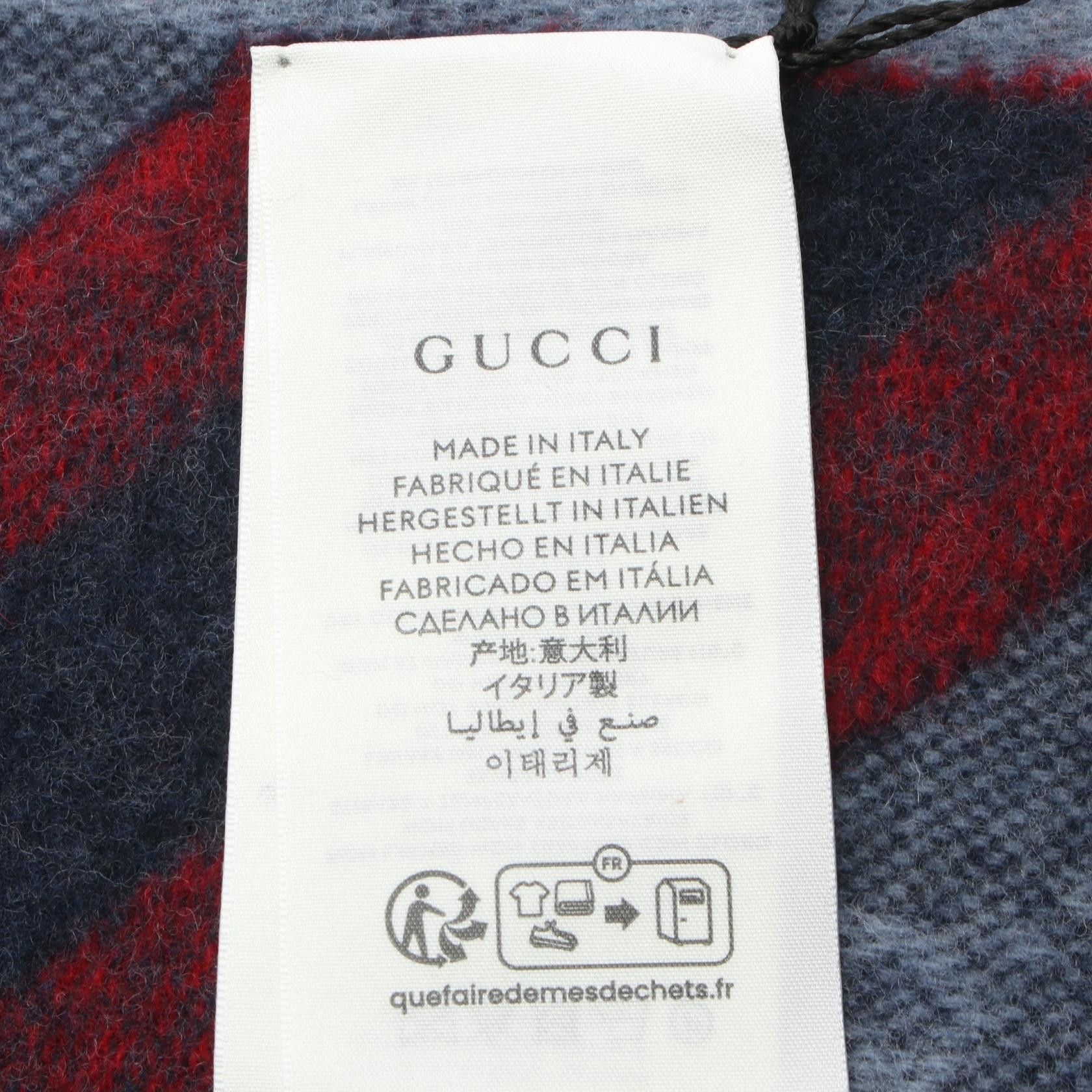 Gucci Gucci Scarf Wool Blue Navy Red Size ONE SIZE - 3 Thumbnail