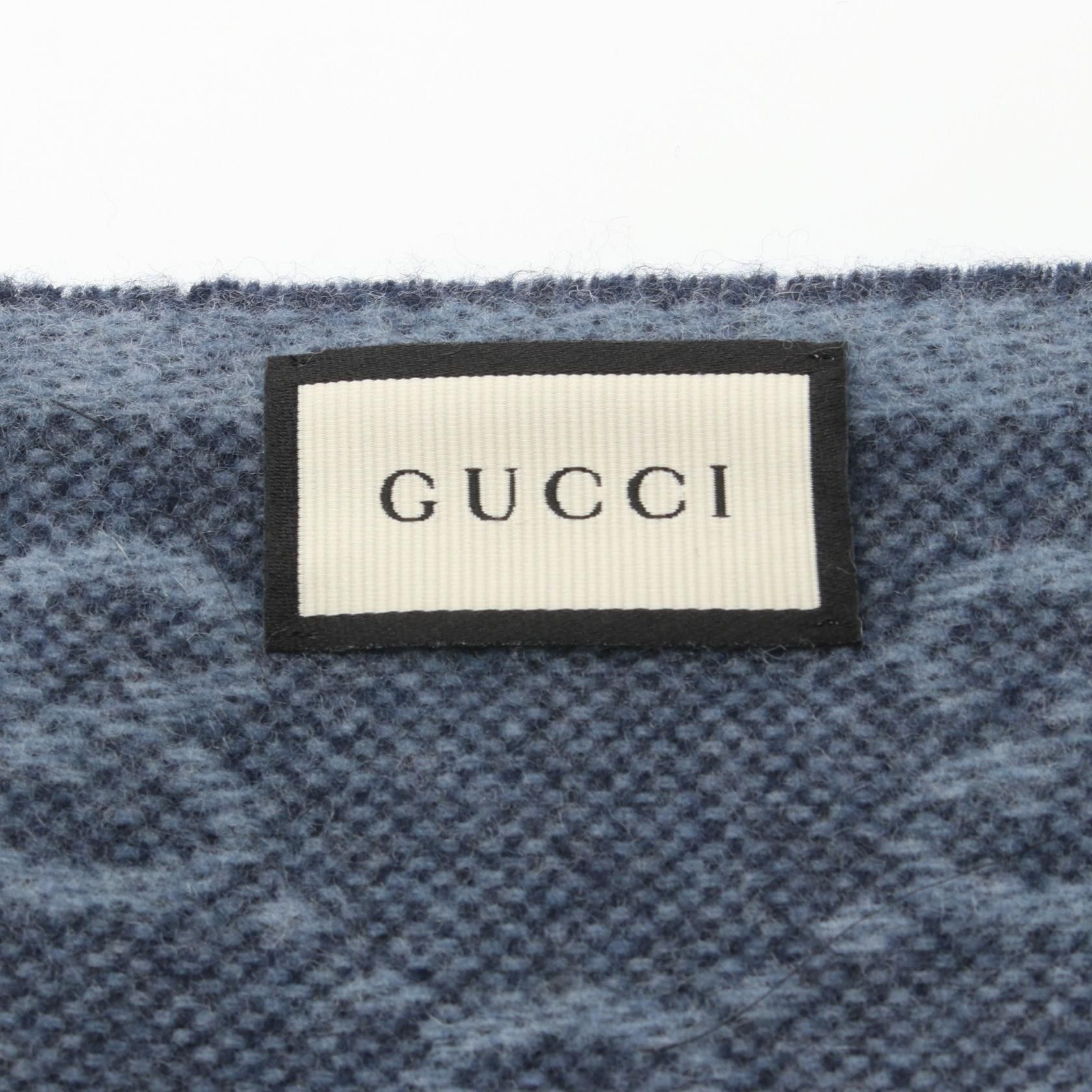 Gucci Gucci Scarf Wool Blue Navy Red Size ONE SIZE - 2 Thumbnail