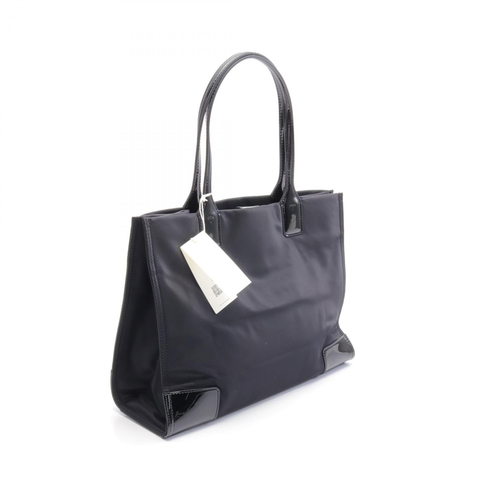 Tory Burch Ella Patent Samll Tote Small Handbag Bag Nylon Enamel Black