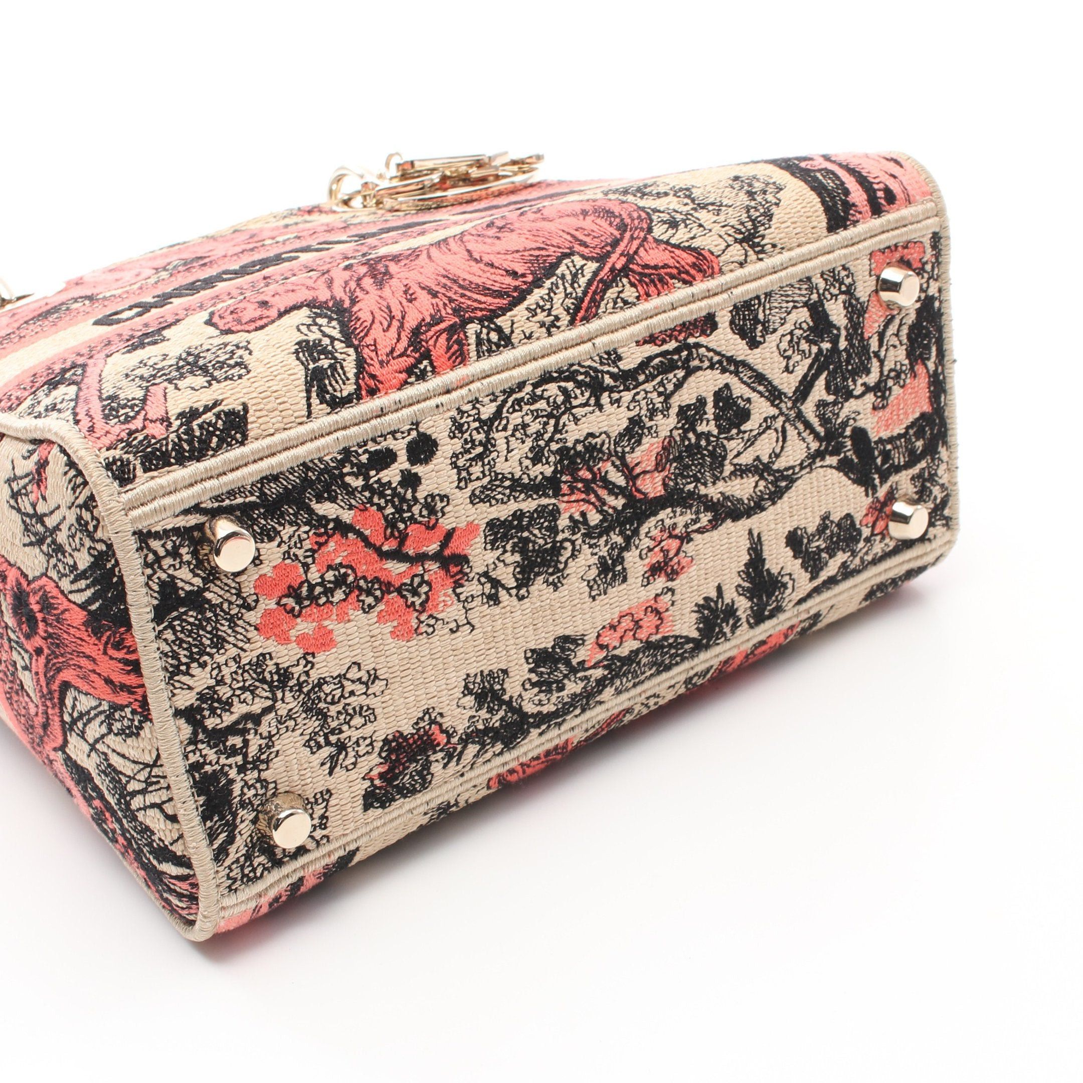 Dior Dior Lady Medium Handbag Canvas Beige Orange Red Size ONE SIZE - 7 Thumbnail