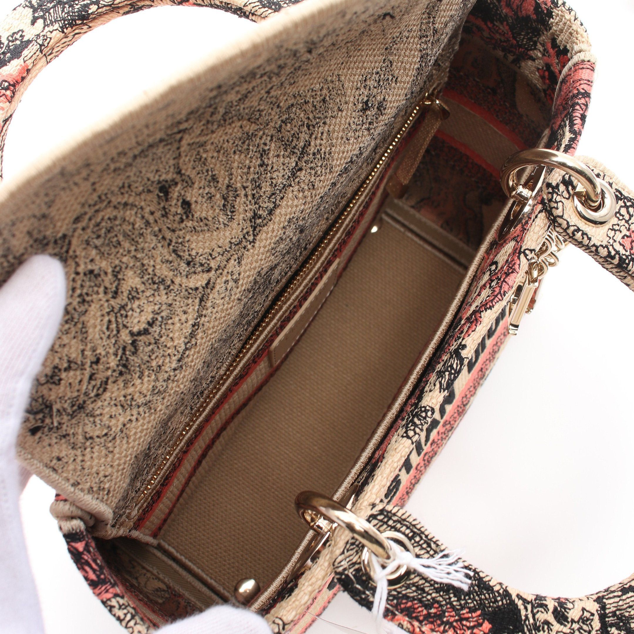 Dior Dior Lady Medium Handbag Canvas Beige Orange Red Size ONE SIZE - 3 Thumbnail
