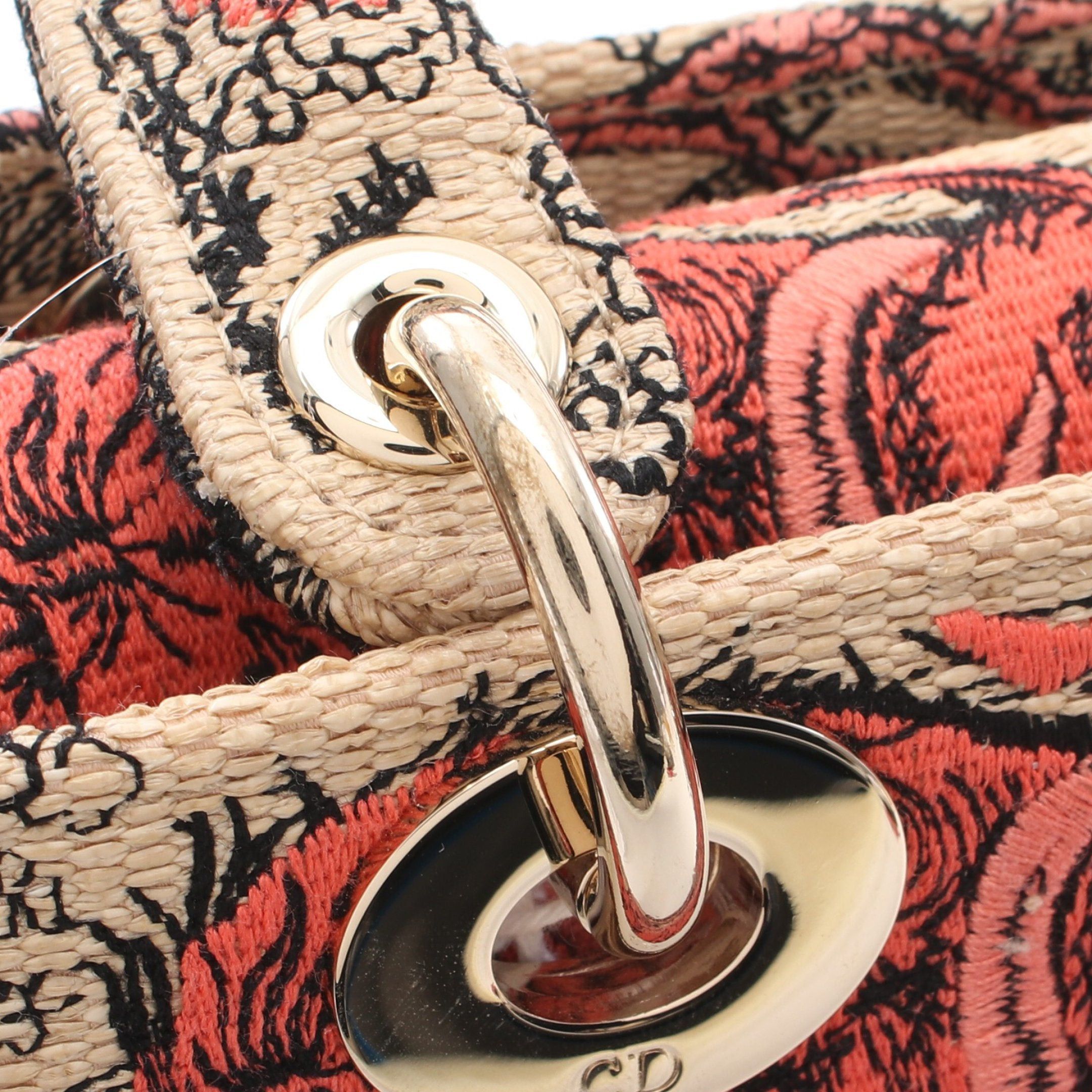 Dior Dior Lady Medium Handbag Canvas Beige Orange Red Size ONE SIZE - 6 Thumbnail