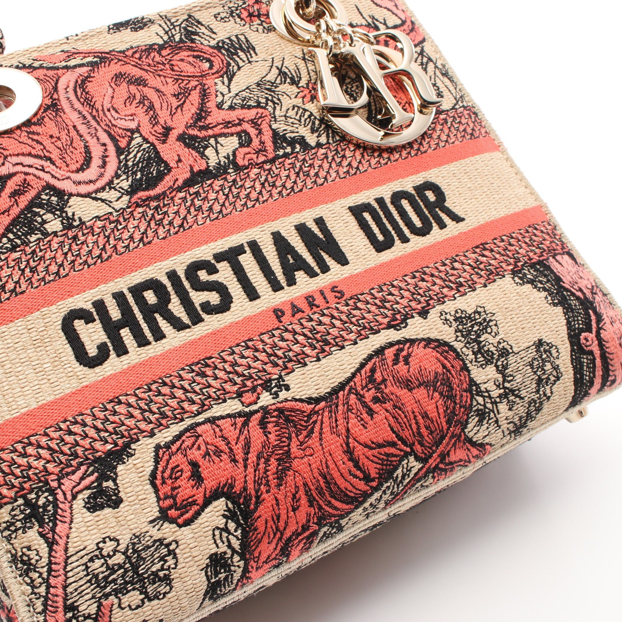 Dior Dior Lady Medium Handbag Canvas Beige Orange Red Size ONE SIZE - 8 Thumbnail