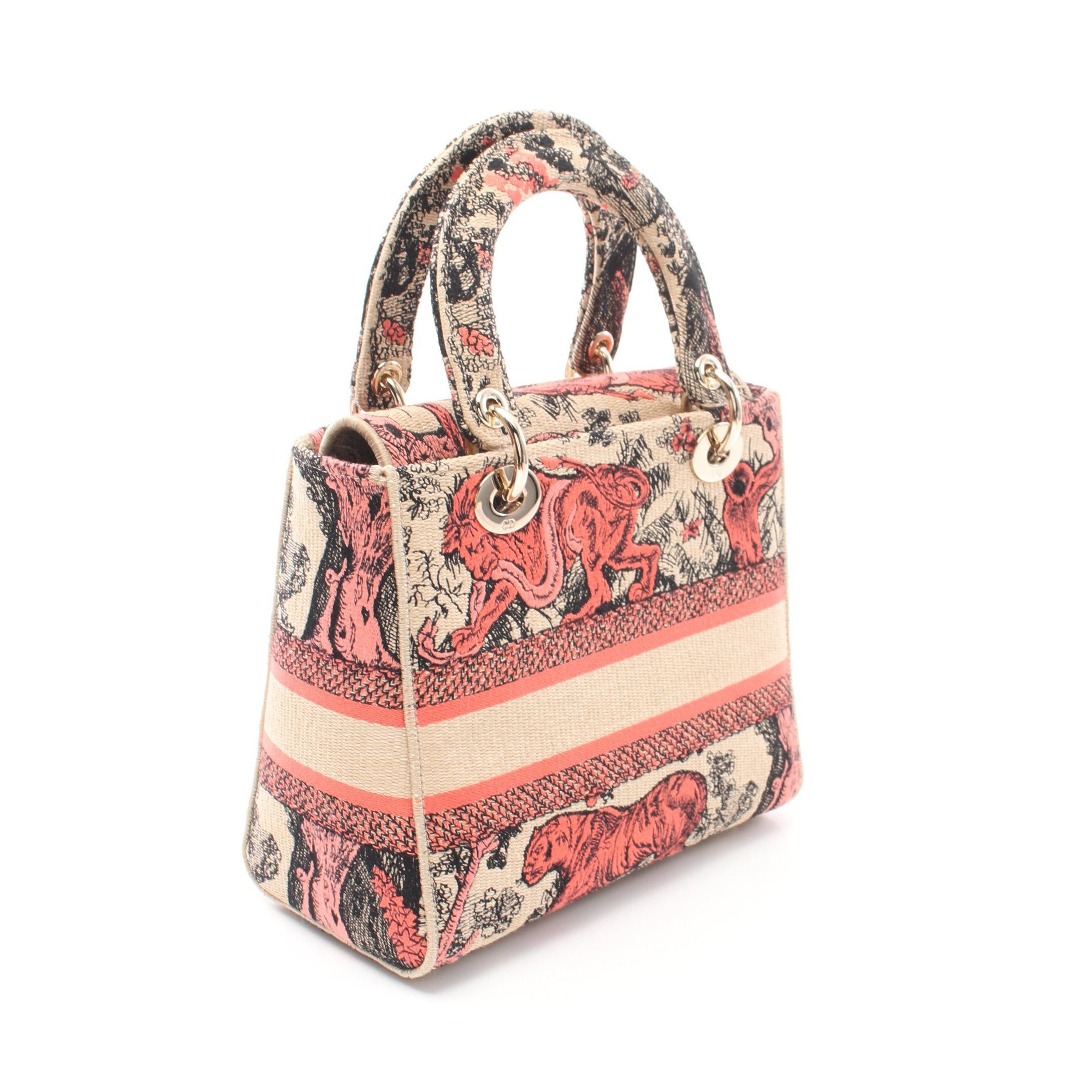 Dior Dior Lady Medium Handbag Canvas Beige Orange Red Size ONE SIZE - 2 Thumbnail