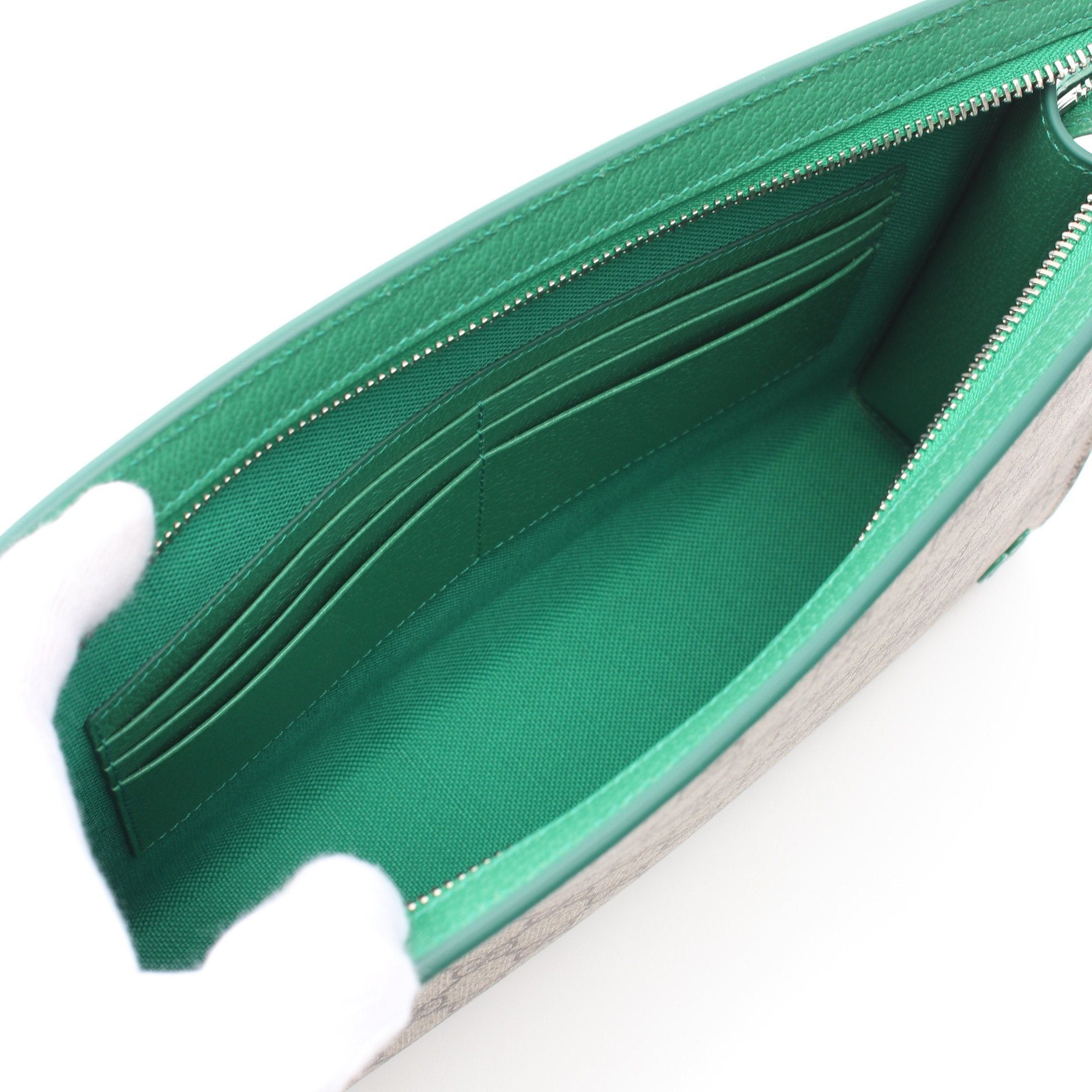 Gucci Gucci Gg Supreme Pouch Clutch Bag Leather Beige Green Size ONE SIZE - 2 Thumbnail
