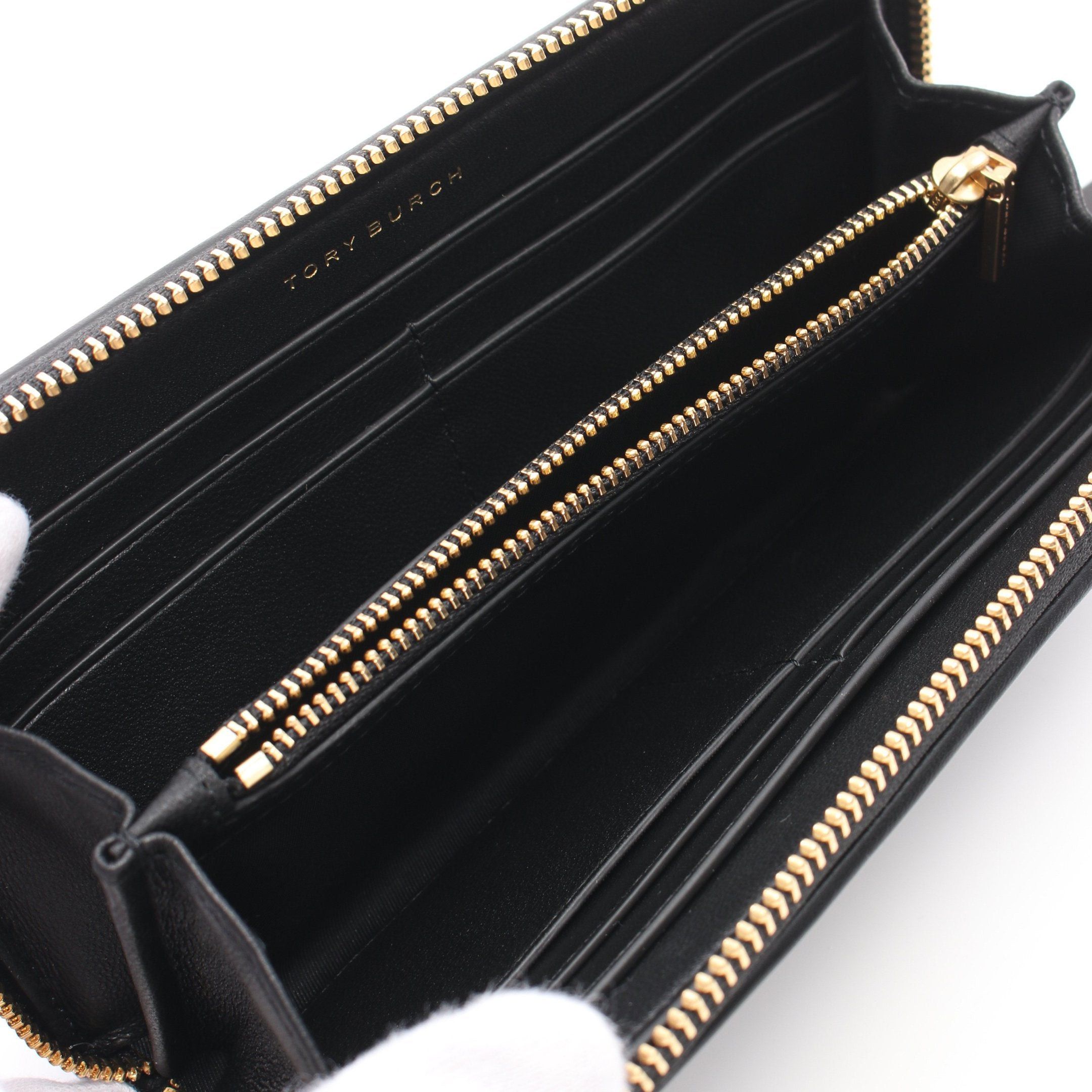 Tory Burch Tory Burch Kira Chevron Round Zipper Long Wallet Leather Black Size ONE SIZE - 3 Thumbnail