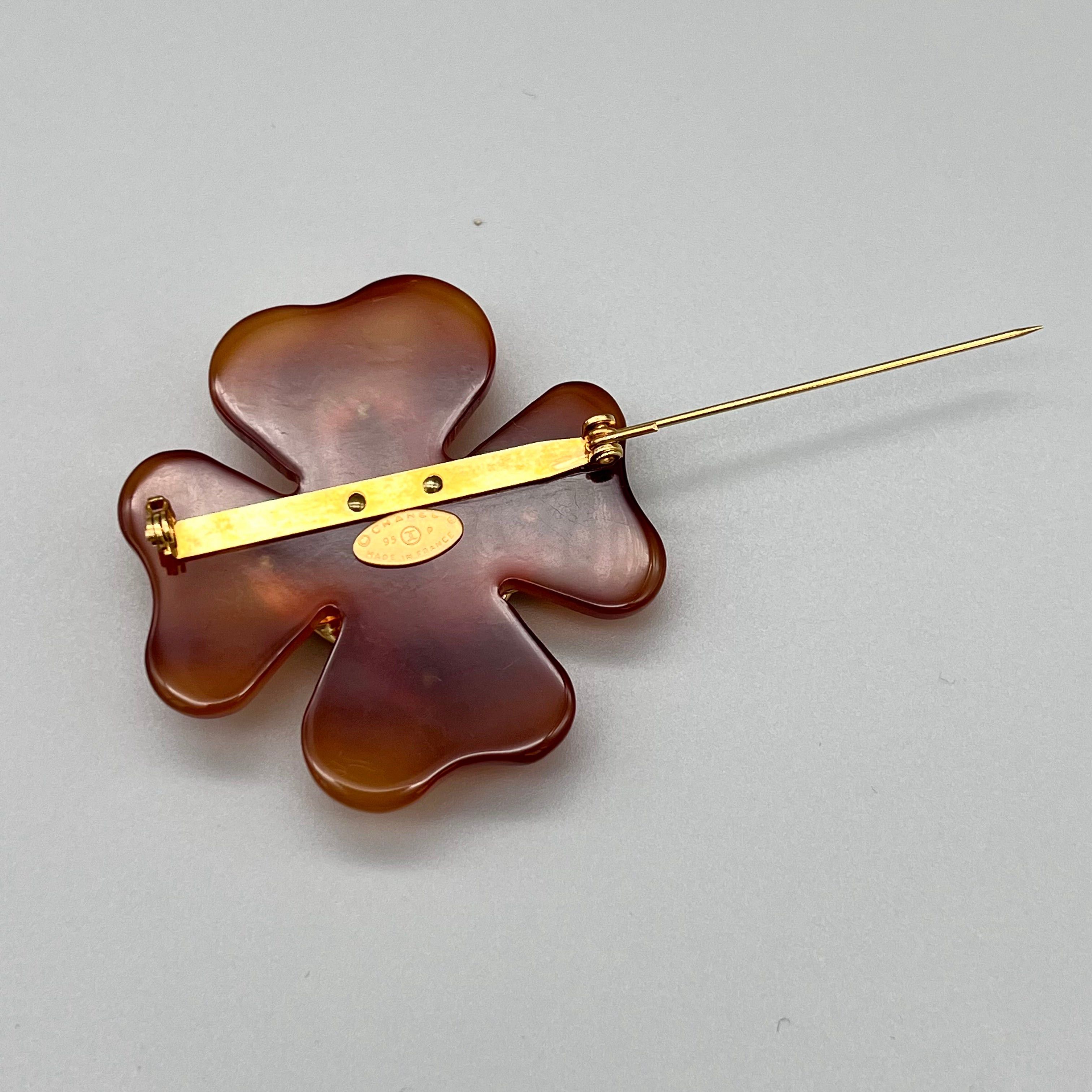 Chanel Chanel Tortoiseshell Four-Leaf Coco Mark Brooch 95P Size ONE SIZE - 5 Thumbnail