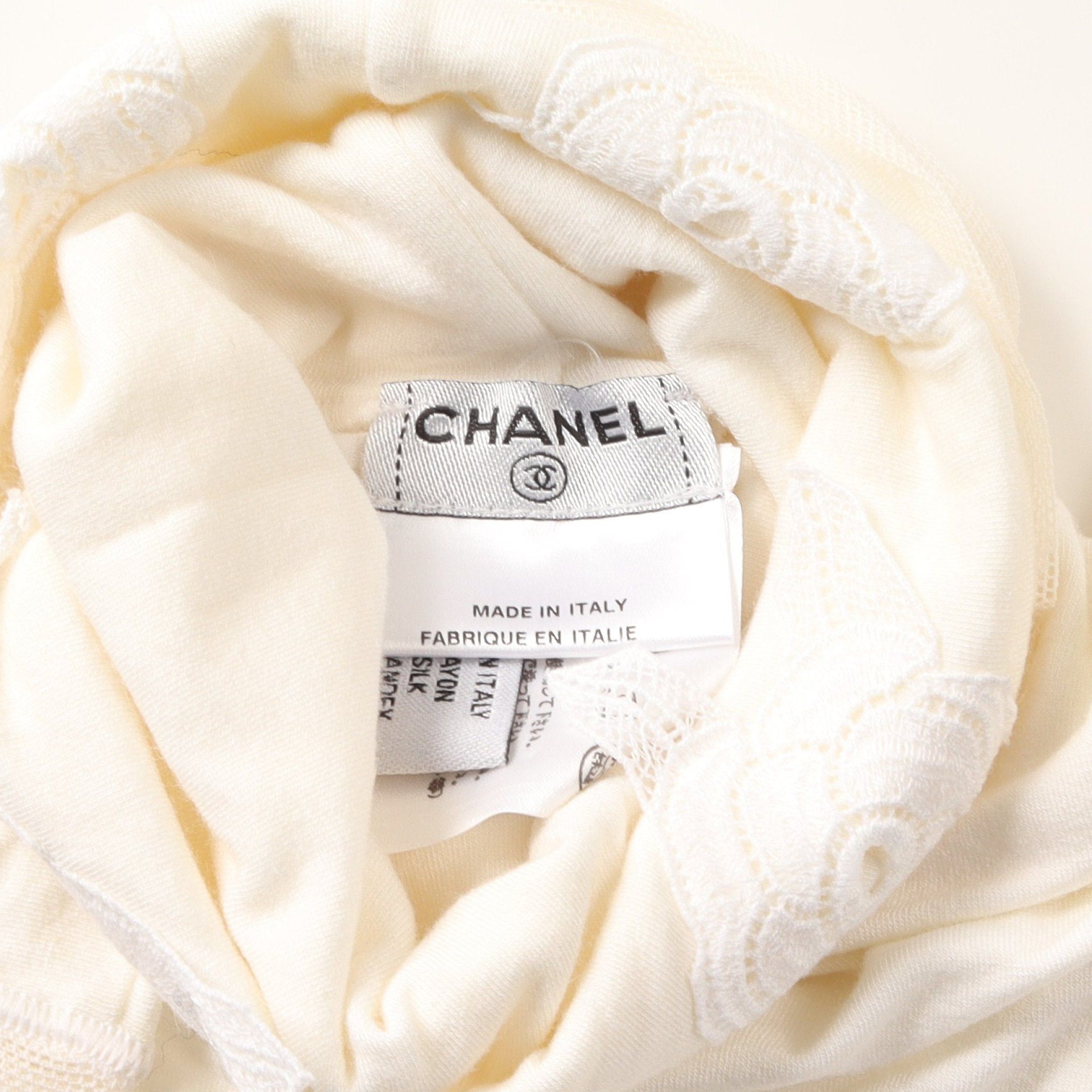 Chanel Chanel Camellia Cut And Sew Turtleneck No Sleeve Lace Rayon Silk Off White Size ONE SIZE - 3 Thumbnail