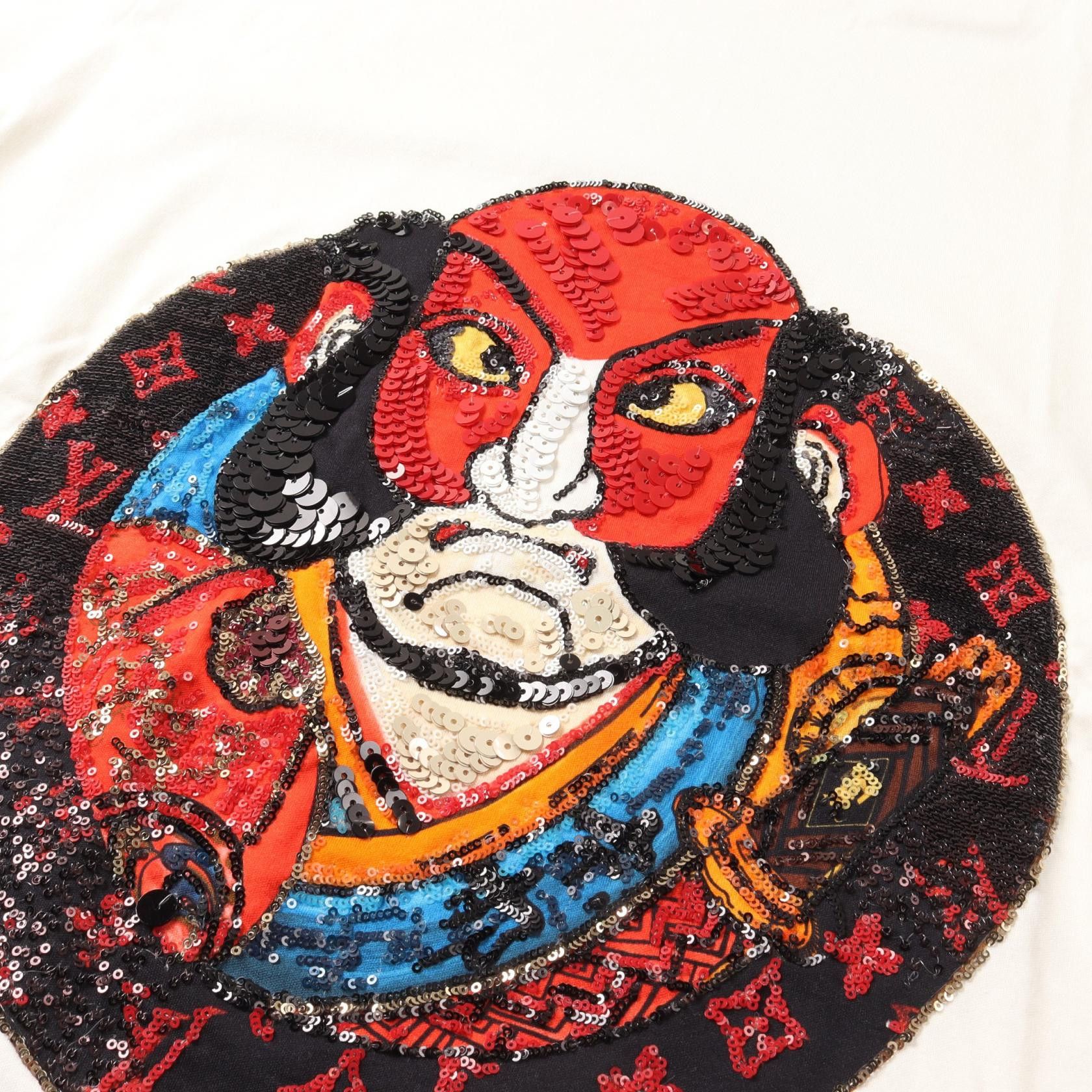 Louis Vuitton Louis Vuitton Louis Vuitton * Kansai Yamamoto Kabuki T-Shirt Sequin Cotton Off White Multicolor 2018 Resort Collection Japan Limited Size ONE SIZE - 8 Thumbnail