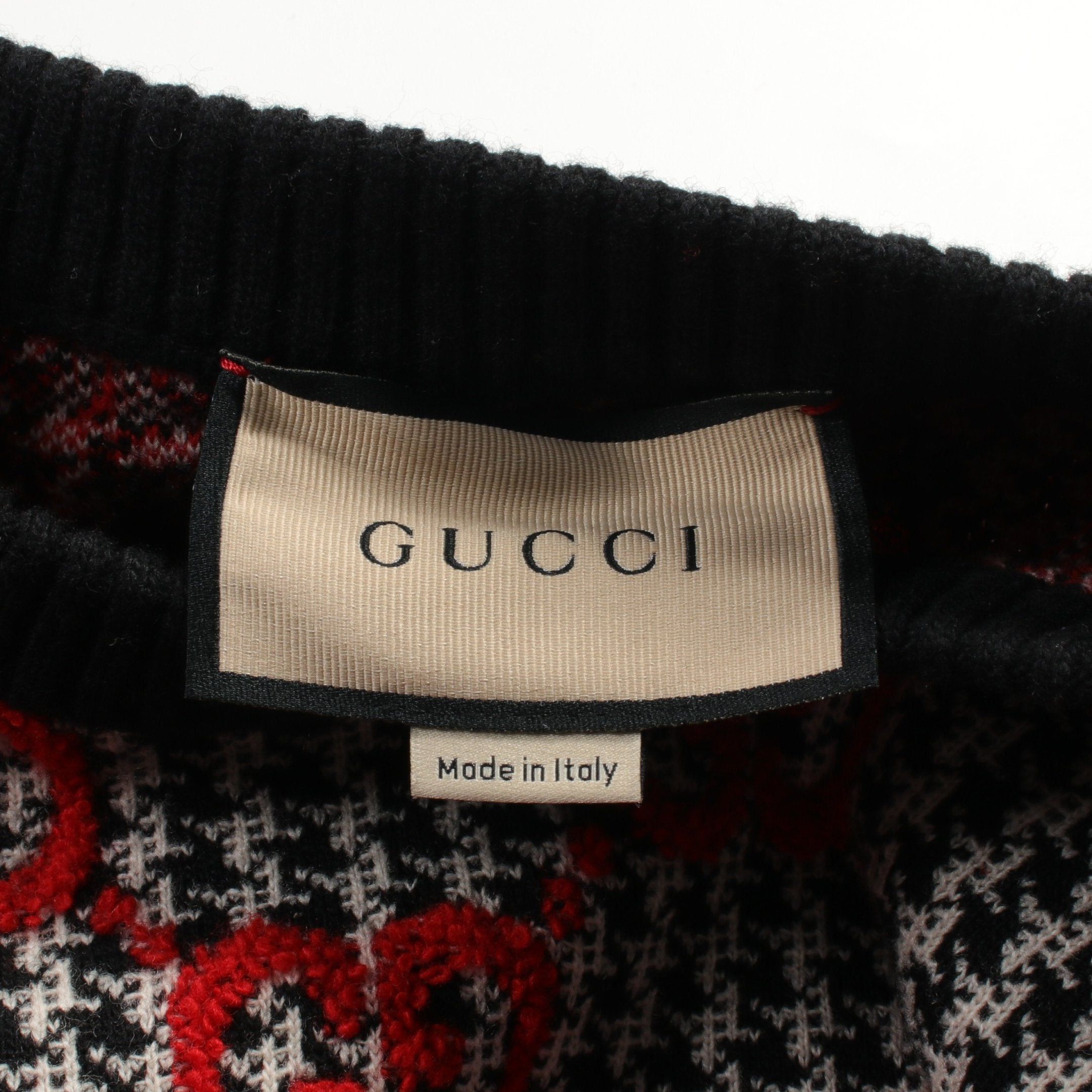 Gucci Gucci Gg Pattern Set Up Houndstooth Wool Black Red White Size ONE SIZE - 4 Thumbnail
