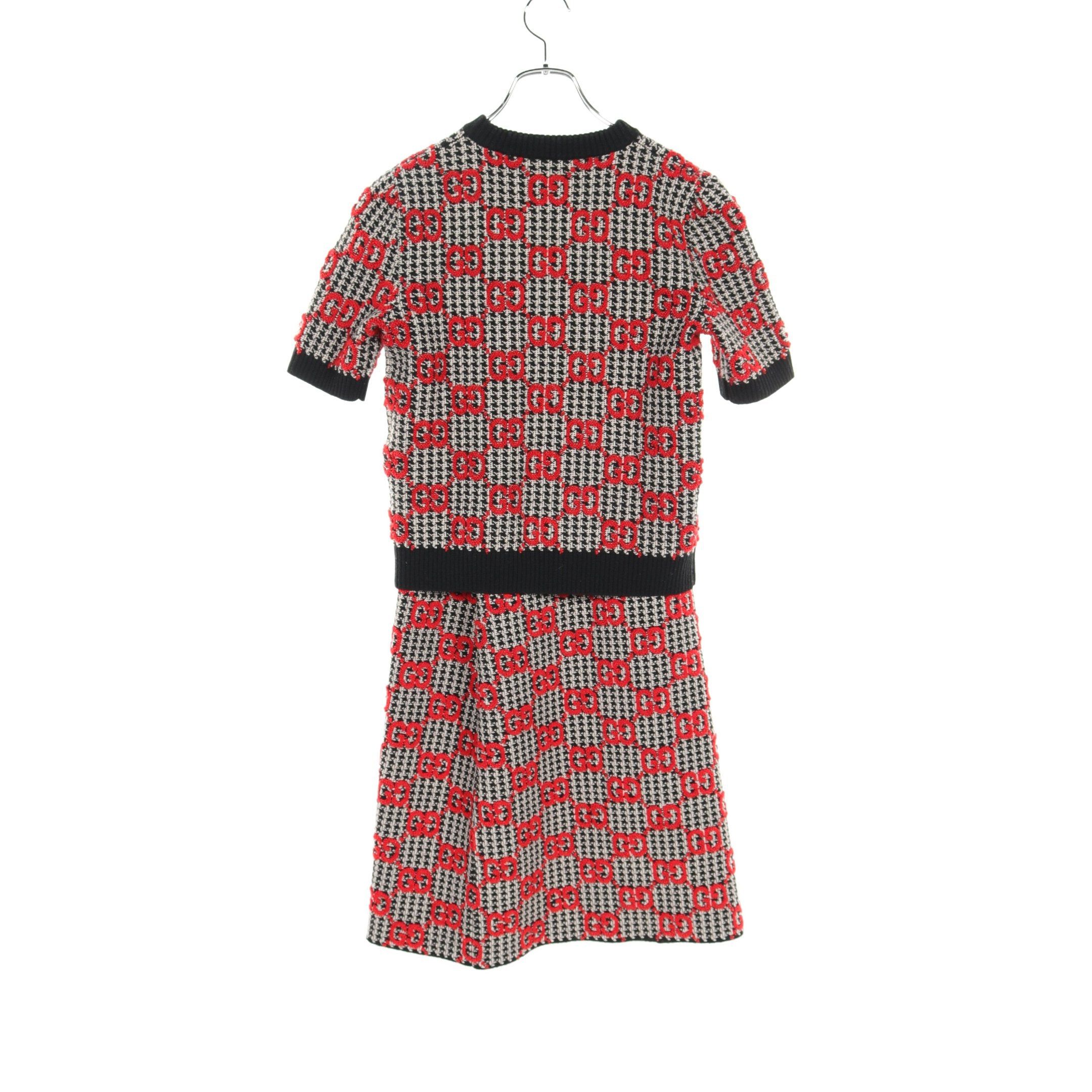 Gucci Gucci Gg Pattern Set Up Houndstooth Wool Black Red White Size ONE SIZE - 2 Thumbnail