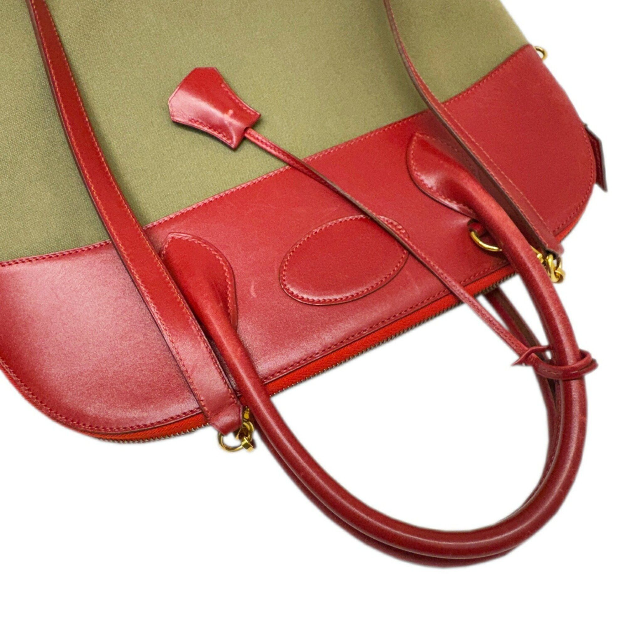 Hermes Hermes Handbag Shoulder Bag Bolide 35 Rouge Garance Khaki Box Calf Toile Officier 〇Y Stamp Manufactured in 1995 2way Women's Size ONE SIZE - 15 Thumbnail