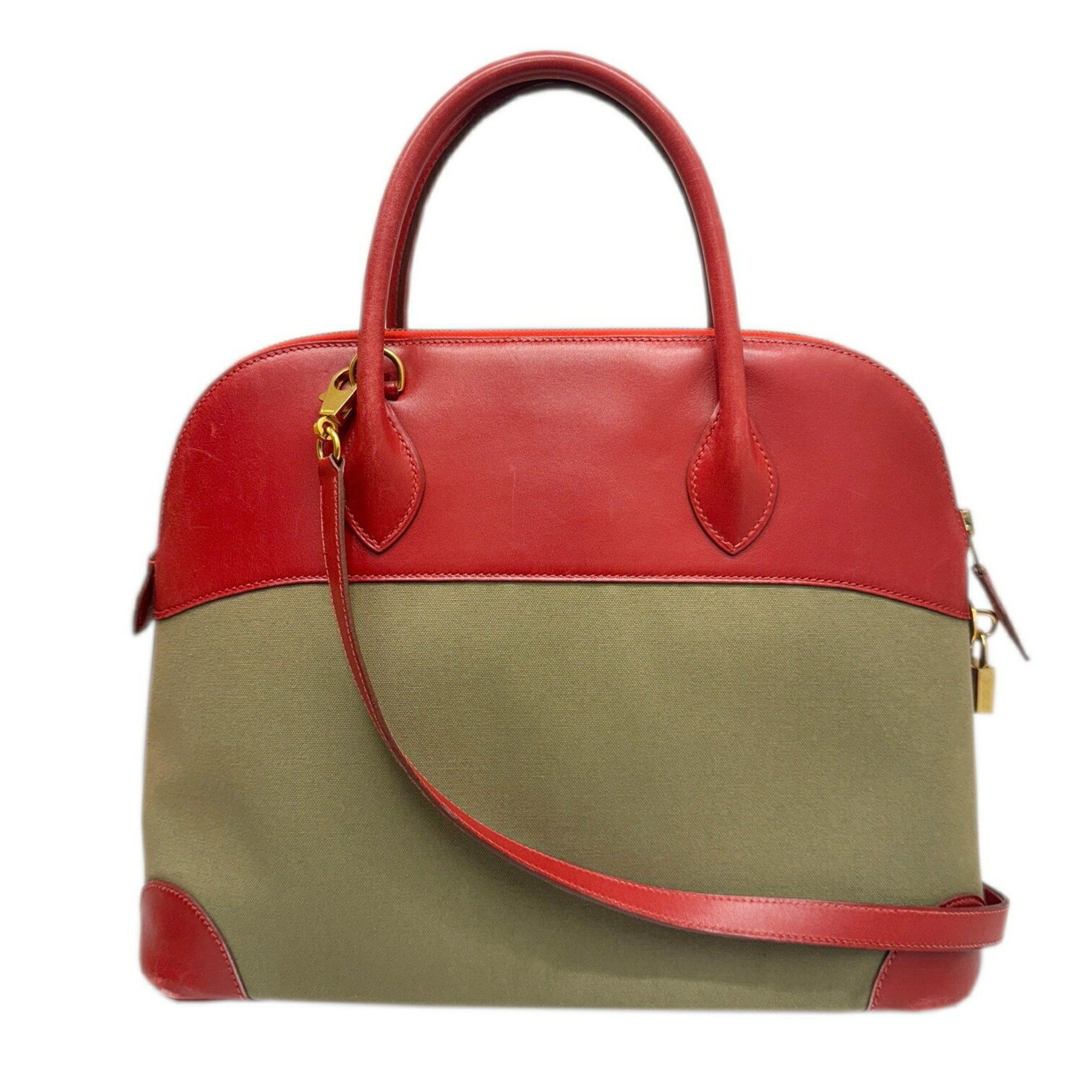 Hermes Hermes Handbag Shoulder Bag Bolide 35 Rouge Garance Khaki Box Calf Toile Officier 〇Y Stamp Manufactured in 1995 2way Women's Size ONE SIZE - 2 Thumbnail