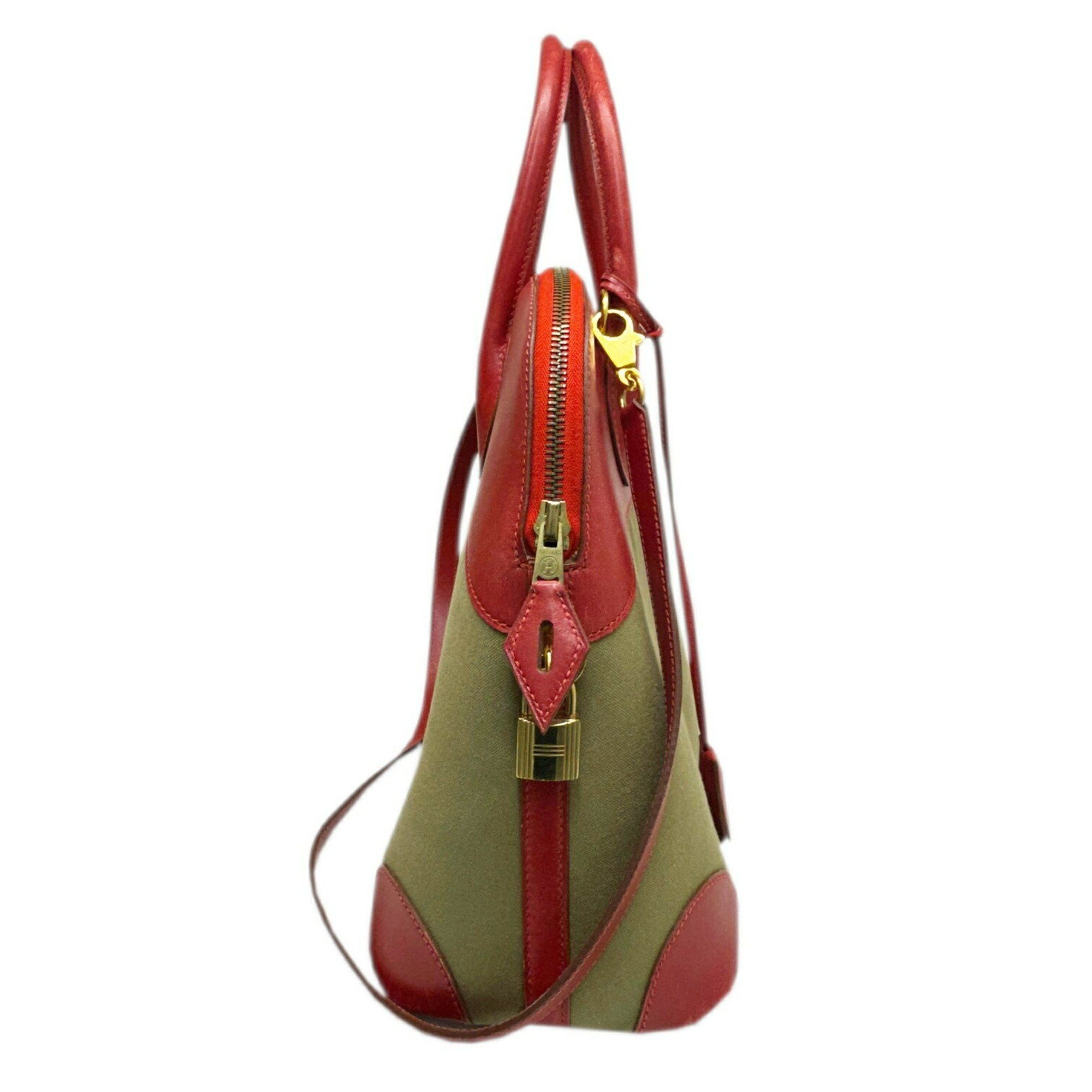 Hermes Hermes Handbag Shoulder Bag Bolide 35 Rouge Garance Khaki Box Calf Toile Officier 〇Y Stamp Manufactured in 1995 2way Women's Size ONE SIZE - 4 Thumbnail