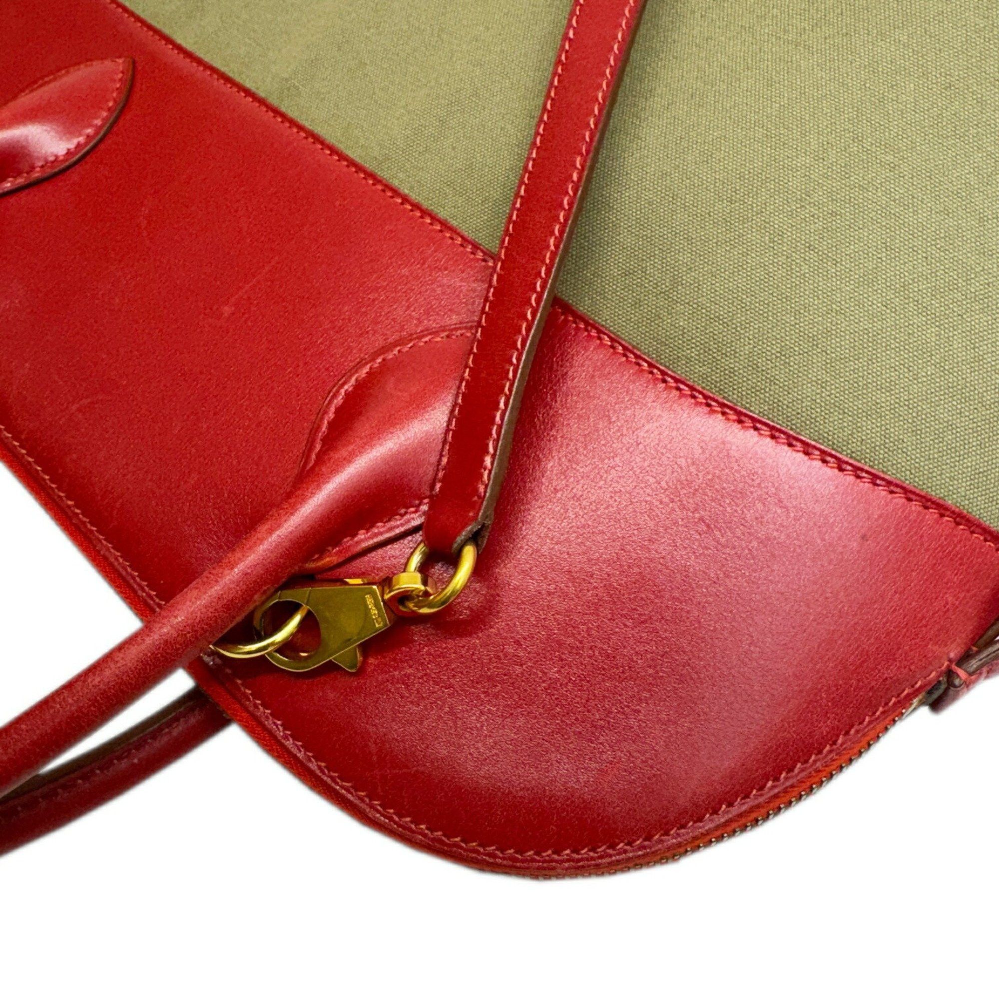 Hermes Hermes Handbag Shoulder Bag Bolide 35 Rouge Garance Khaki Box Calf Toile Officier 〇Y Stamp Manufactured in 1995 2way Women's Size ONE SIZE - 11 Thumbnail