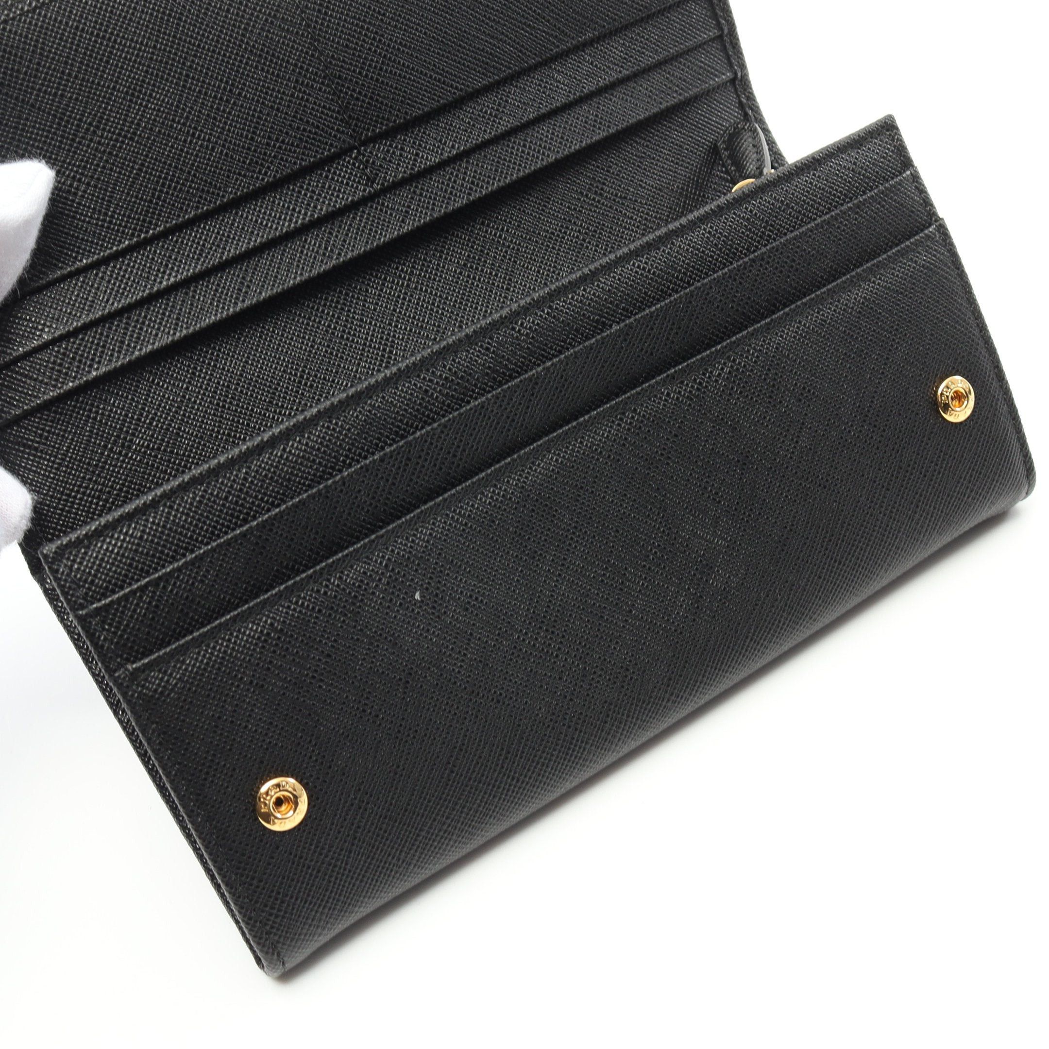 Prada Prada Saffiano Metal Bi-Fold Long Wallet Leather Black Size ONE SIZE - 5 Thumbnail
