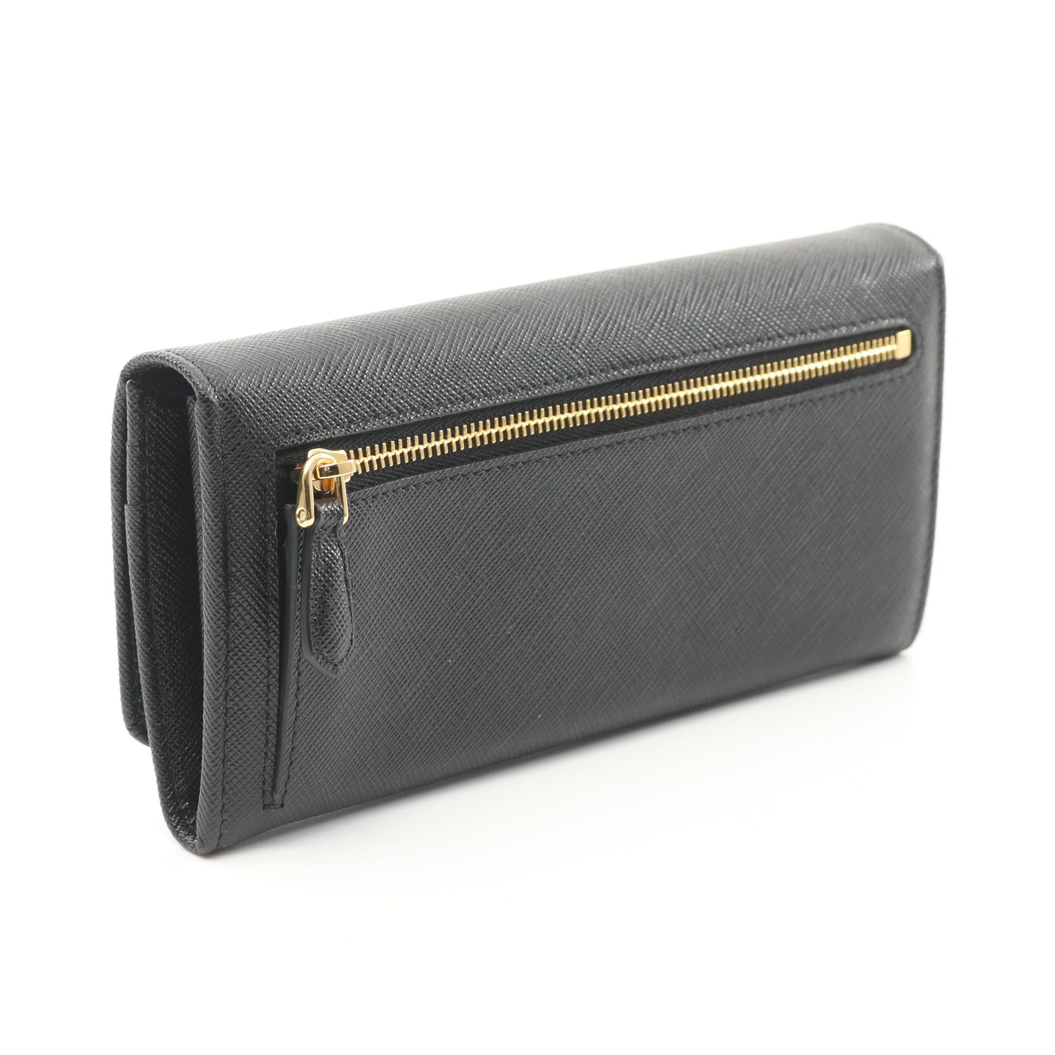 Prada Prada Saffiano Metal Bi-Fold Long Wallet Leather Black Size ONE SIZE - 2 Thumbnail