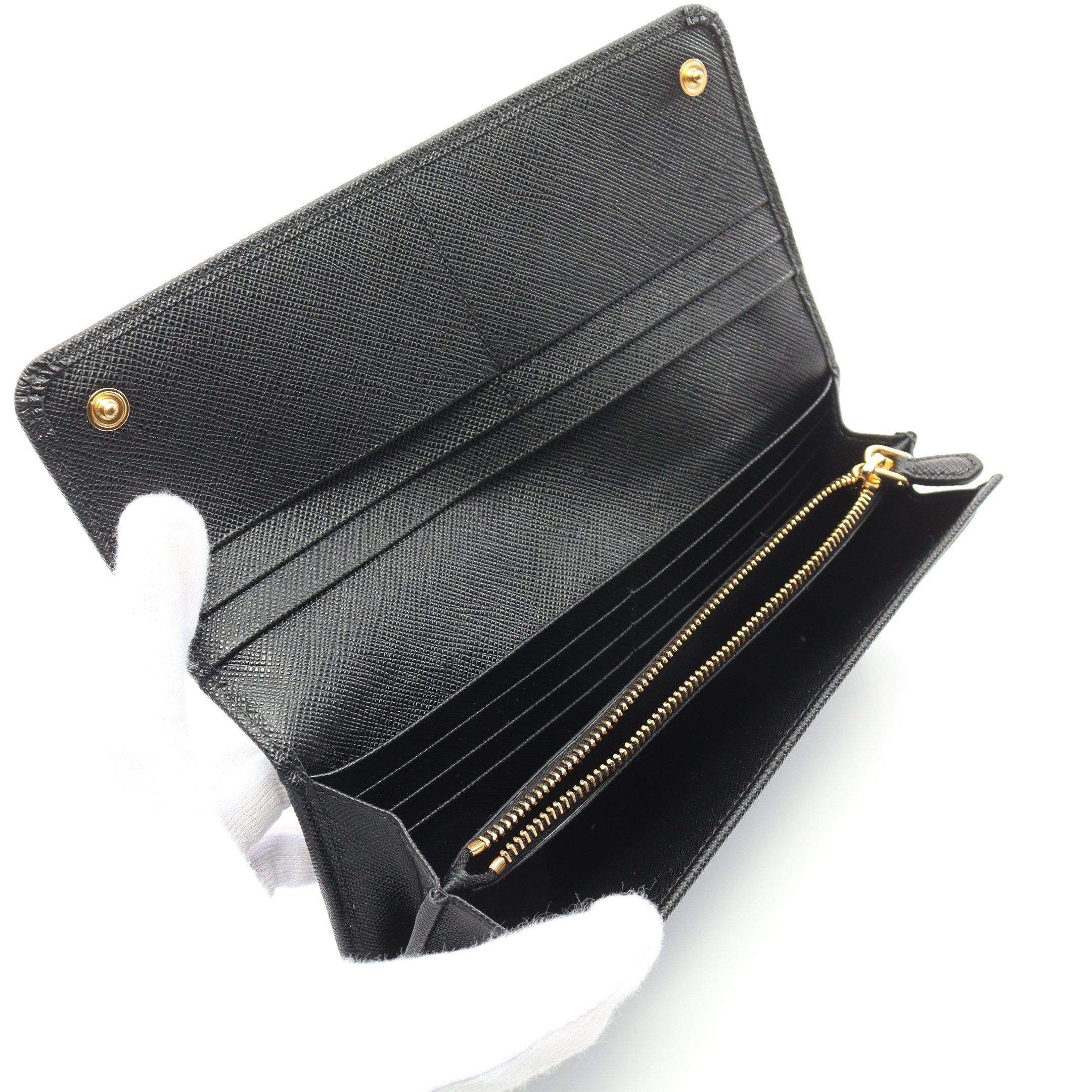 Prada Prada Saffiano Metal Bi-Fold Long Wallet Leather Black Size ONE SIZE - 3 Thumbnail