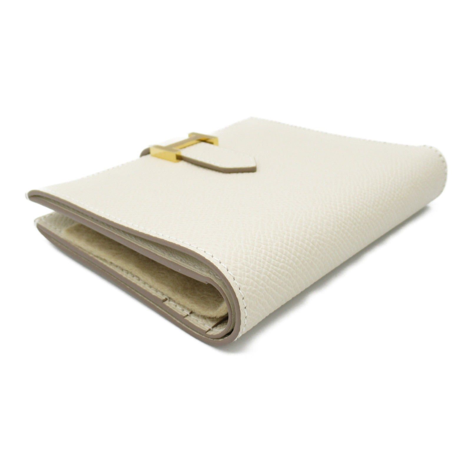 Hermes Hermes Bearn Compact Kure Bi-Fold Wallet Leather Veau Epsom Ivory Gold Hardware Double Engraved Size ONE SIZE - 3 Thumbnail