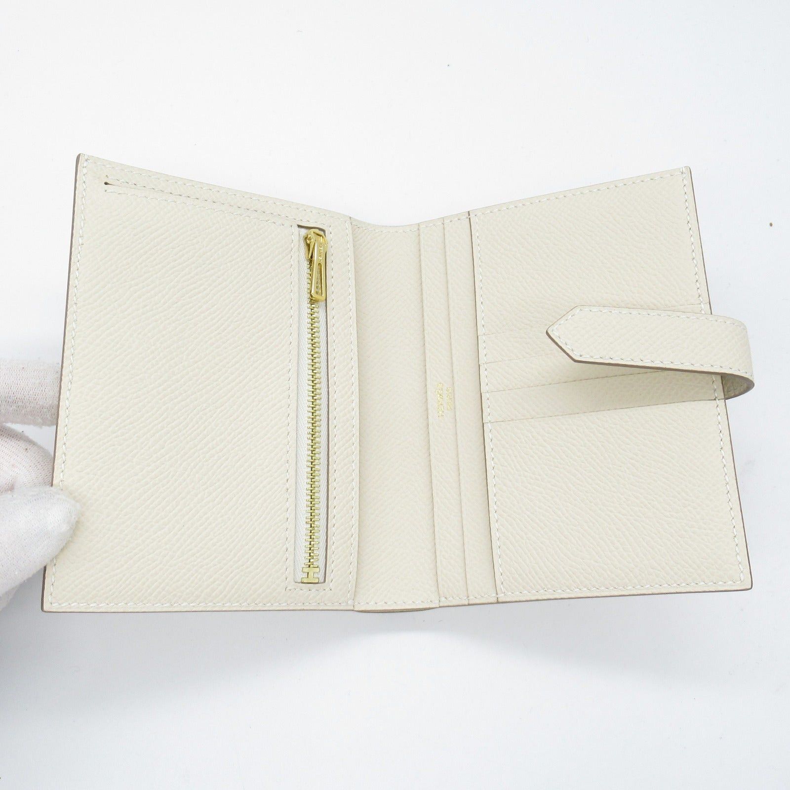 Hermes Hermes Bearn Compact Kure Bi-Fold Wallet Leather Veau Epsom Ivory Gold Hardware Double Engraved Size ONE SIZE - 5 Thumbnail