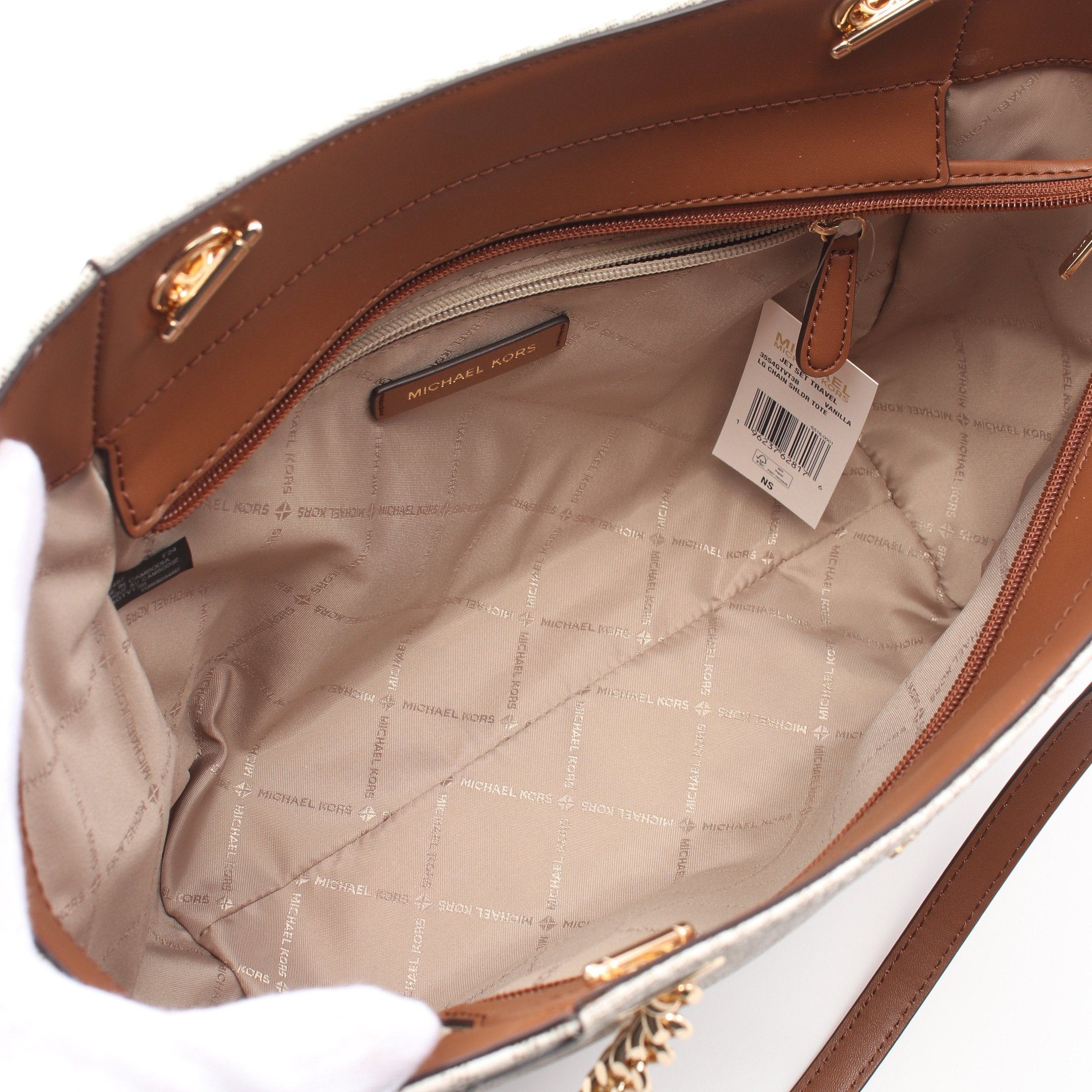 Michael Kors Michael Kors Jet Set Travel Chain Shoulder Bag Tote Leather White Light Brown Size ONE SIZE - 3 Thumbnail
