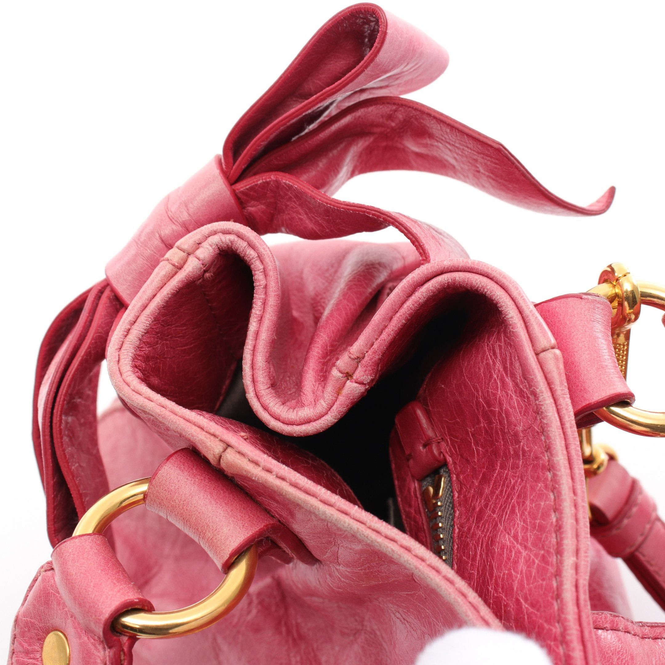 Miu Miu Miu Miu Vitello Lux Handbag Leather Pink Side Ribbon Size ONE SIZE - 10 Thumbnail