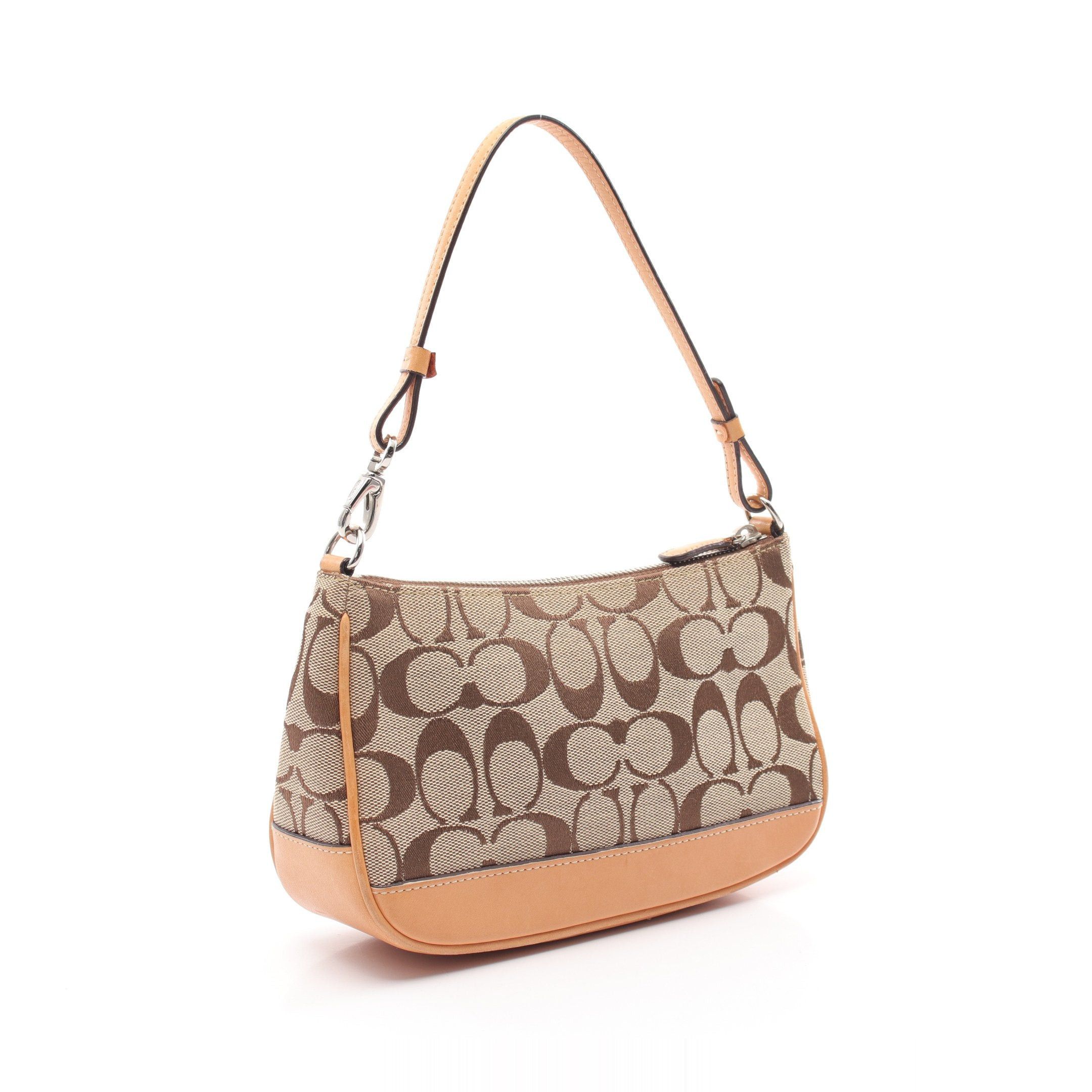 Coach Coach Signature Accessory Pouch Handbag Canvas Leather Beige Brown Size ONE SIZE - 2 Thumbnail