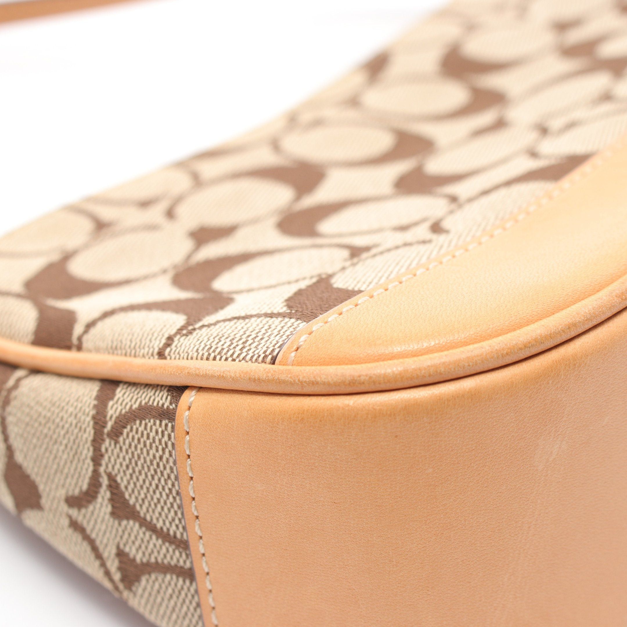 Coach Coach Signature Accessory Pouch Handbag Canvas Leather Beige Brown Size ONE SIZE - 8 Thumbnail