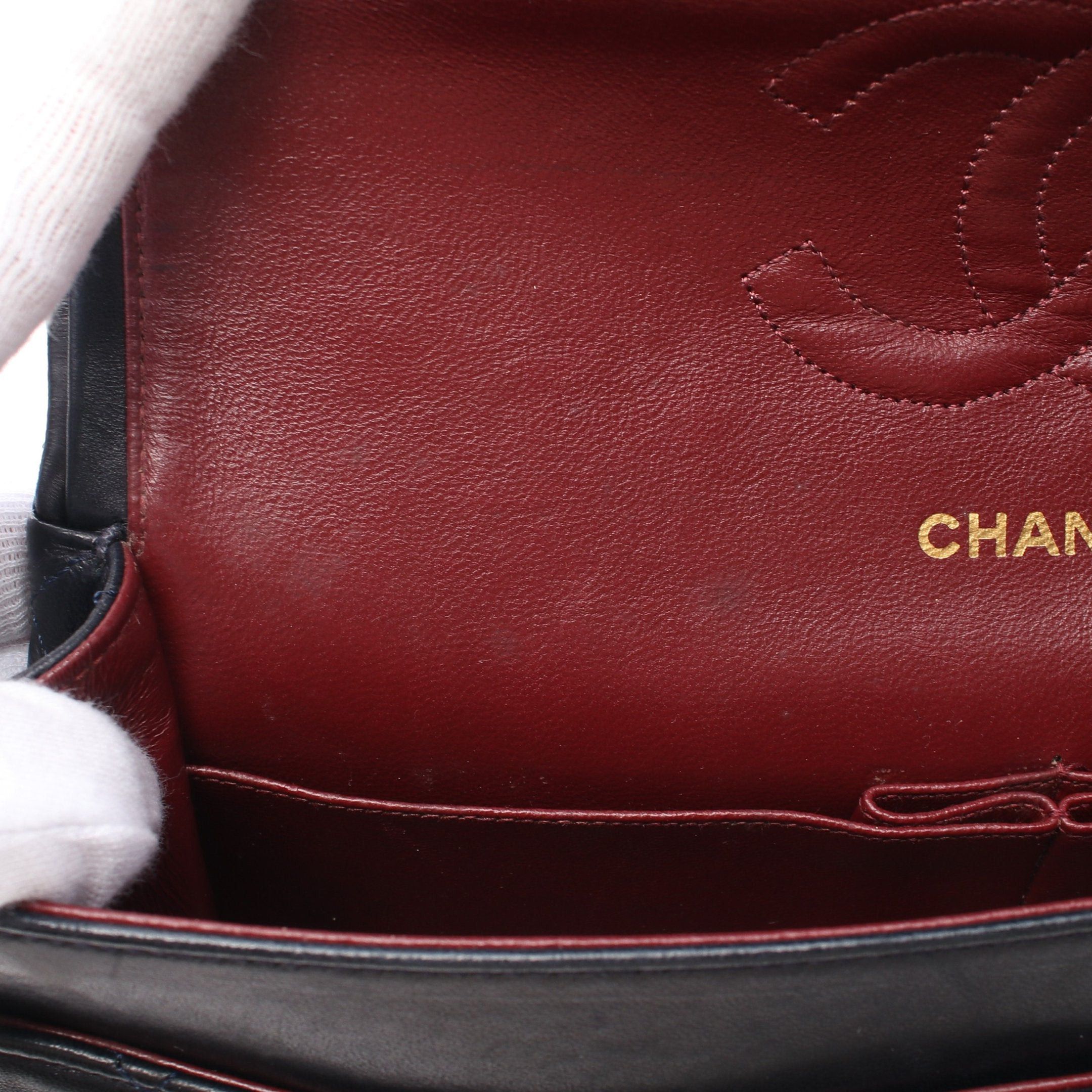 Chanel Chanel Matelasse Double Flap Chain Shoulder Bag Lambskin Navy Gold Hardware Size ONE SIZE - 14 Thumbnail