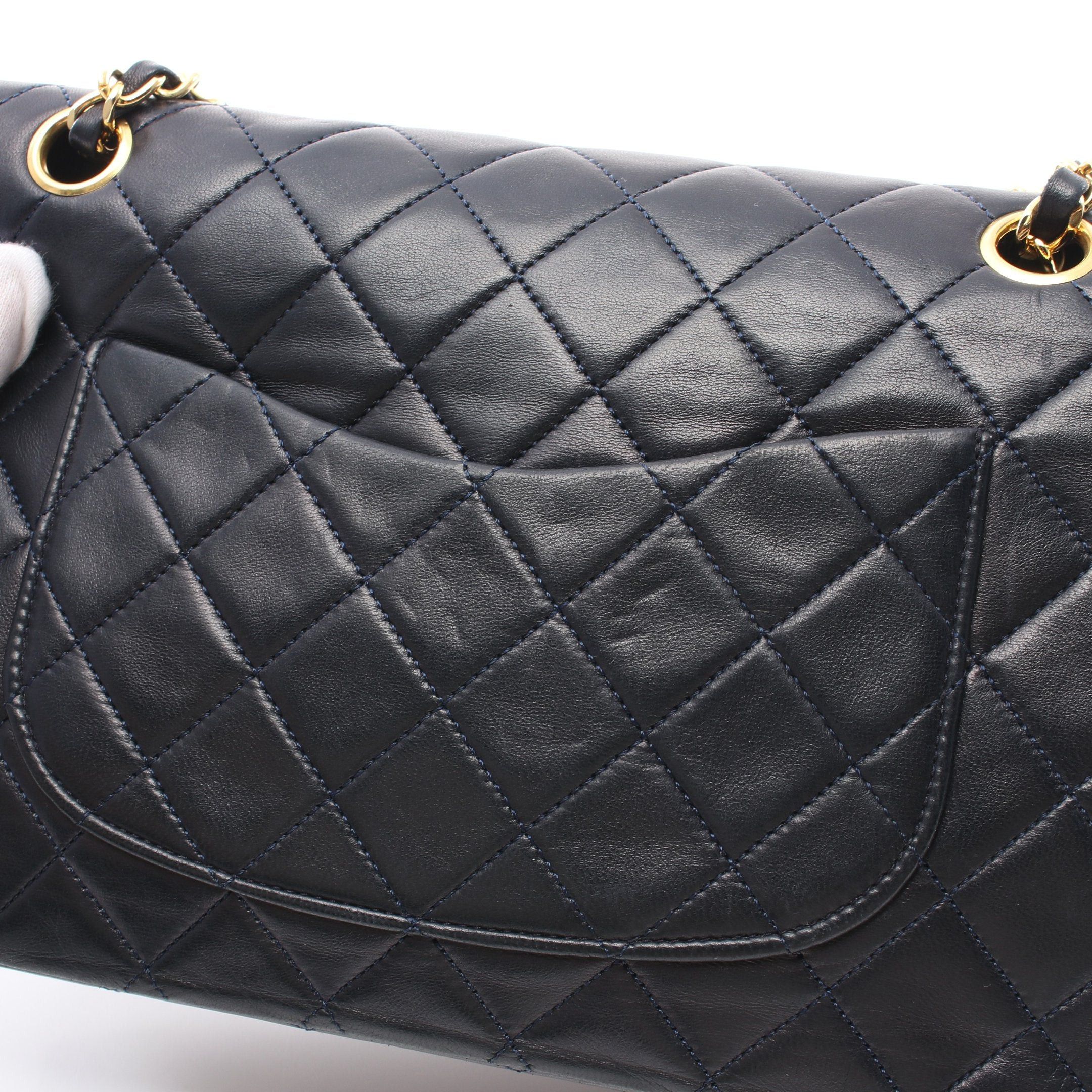 Chanel Chanel Matelasse Double Flap Chain Shoulder Bag Lambskin Navy Gold Hardware Size ONE SIZE - 6 Thumbnail