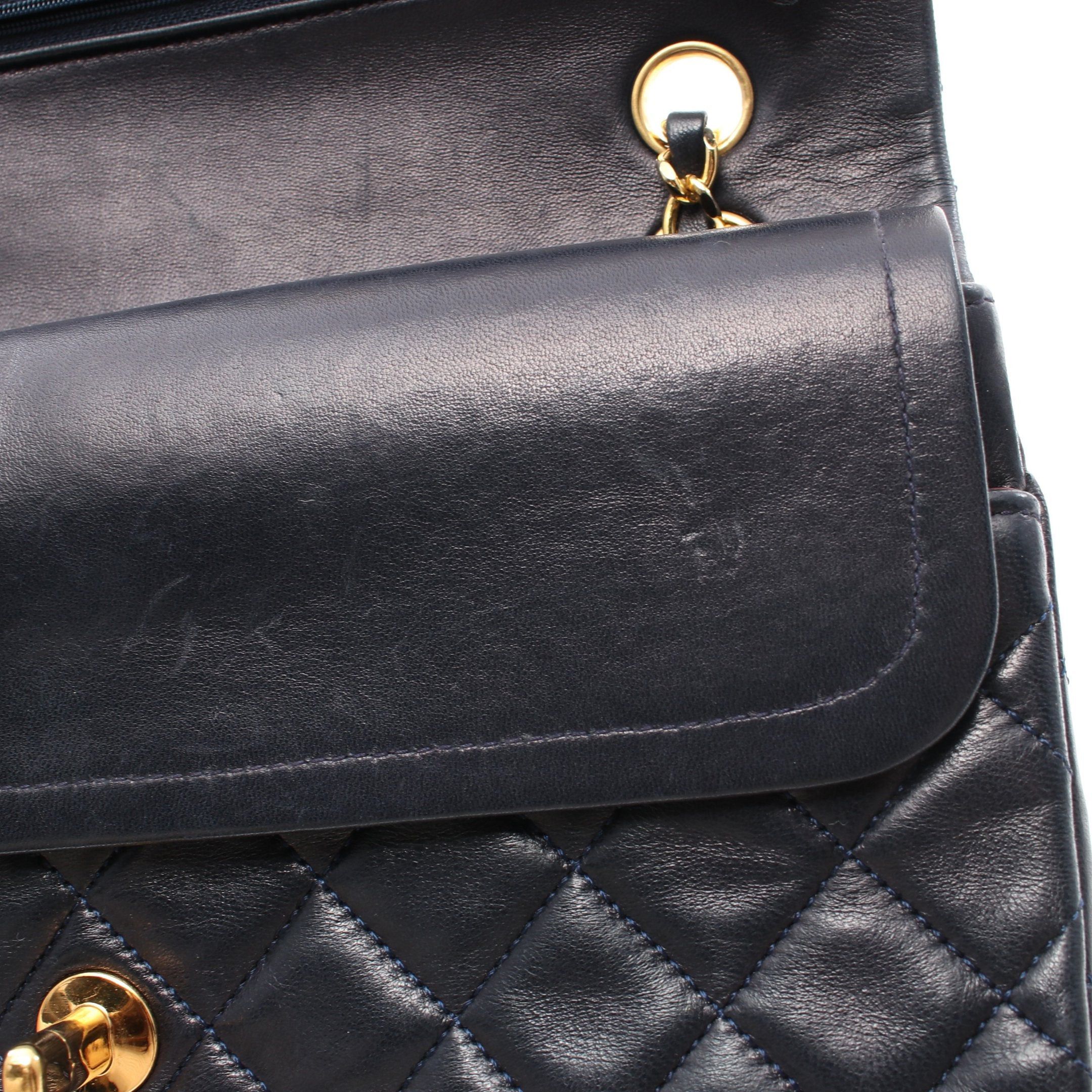 Chanel Chanel Matelasse Double Flap Chain Shoulder Bag Lambskin Navy Gold Hardware Size ONE SIZE - 12 Thumbnail